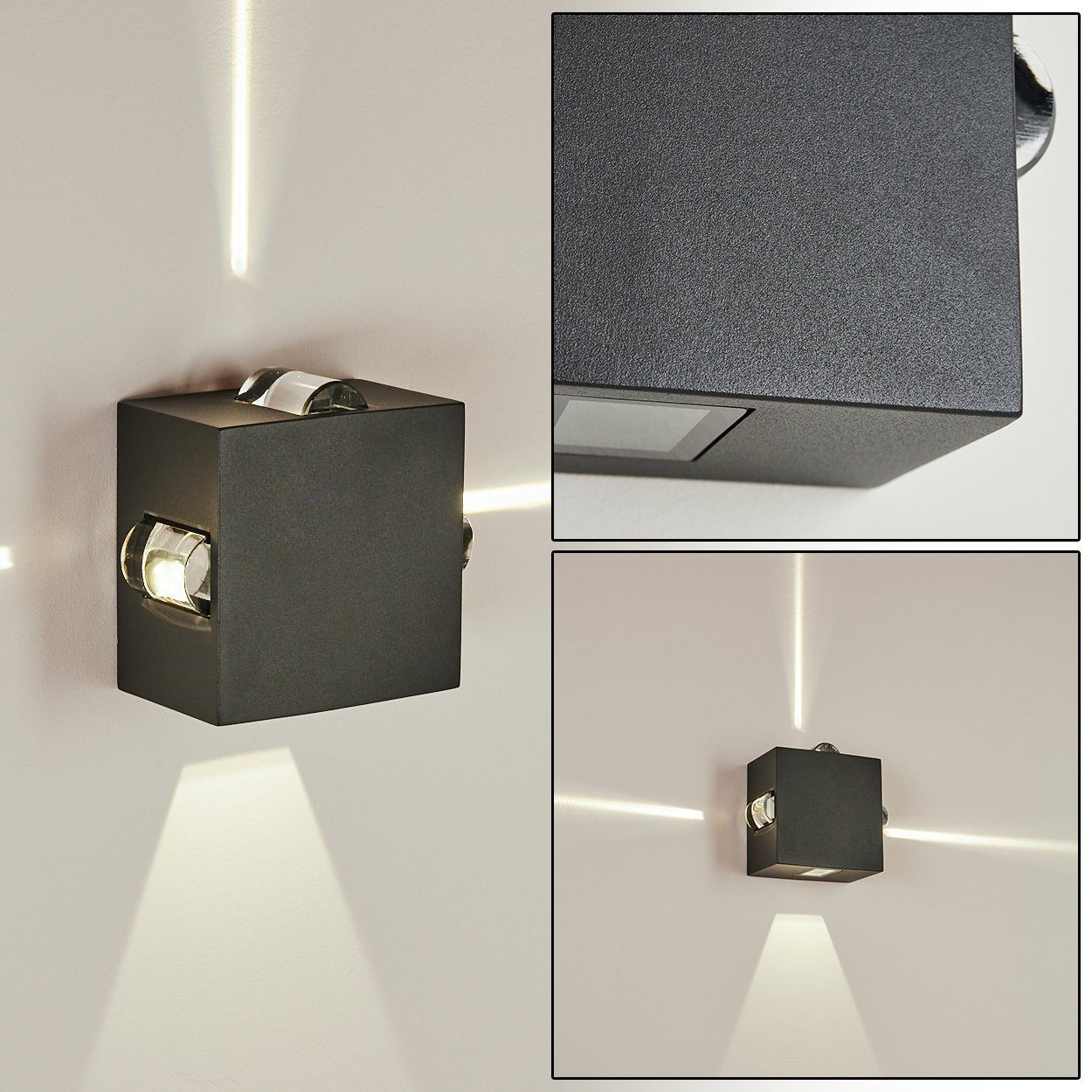 hofstein Außen-Wandleuchte »Martilluso« und 1xLED 2200 in Kelvin, Glas, Lumen, Metall aus klaren Außenlampe Wandlampe 10 4000 moderne Schwarz mit IP54 Lichteffekt, eckige Watt