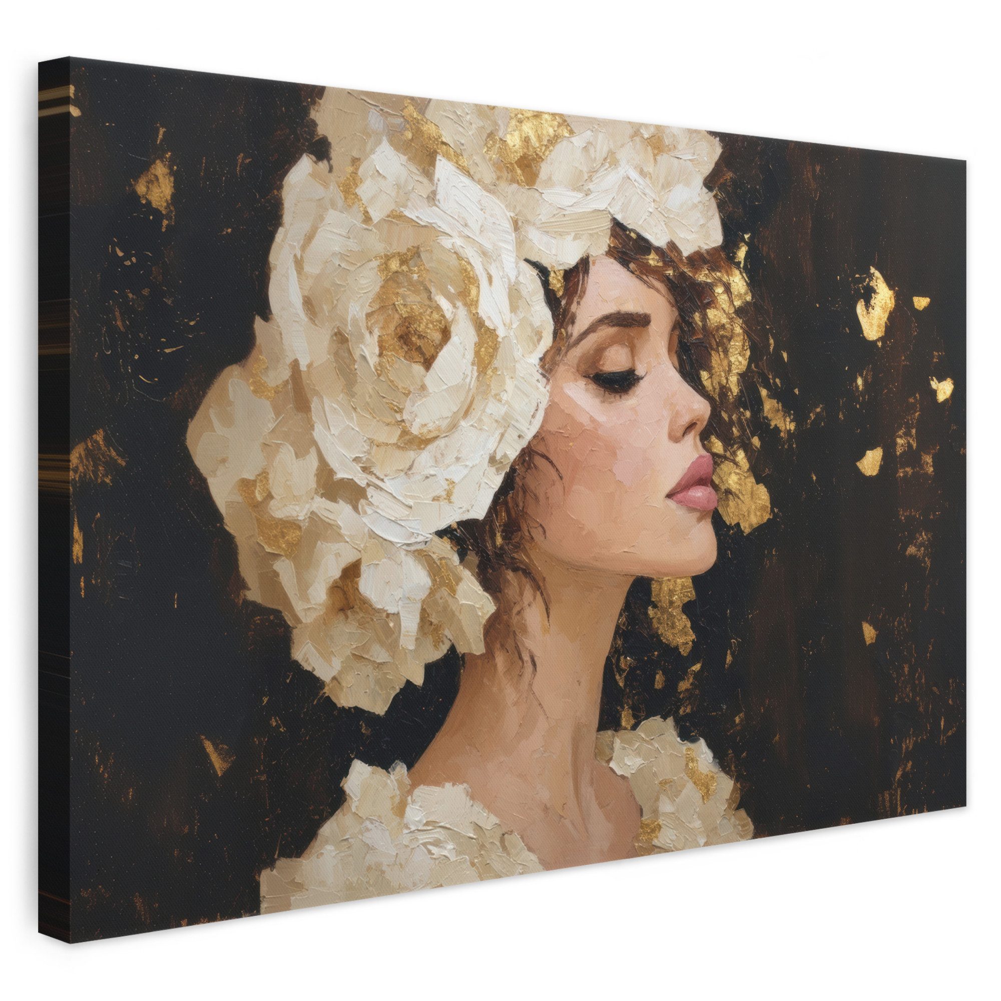 OneMillionCanvasses® Leinwandbild Abstrakt - Frau - Blumen - Weiß, Fotodruck (1 St), Leinwand Bilder Klein, Wand Dekoration Aesthetic 30x20 cm