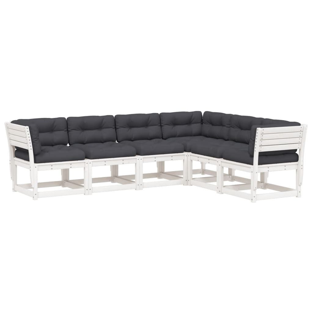 vidaXL Gartenlounge-Set 6-tlg. Garten-Sofagarnitur mit Kissen Weiß Massivholz Kiefer, (6-tlg)