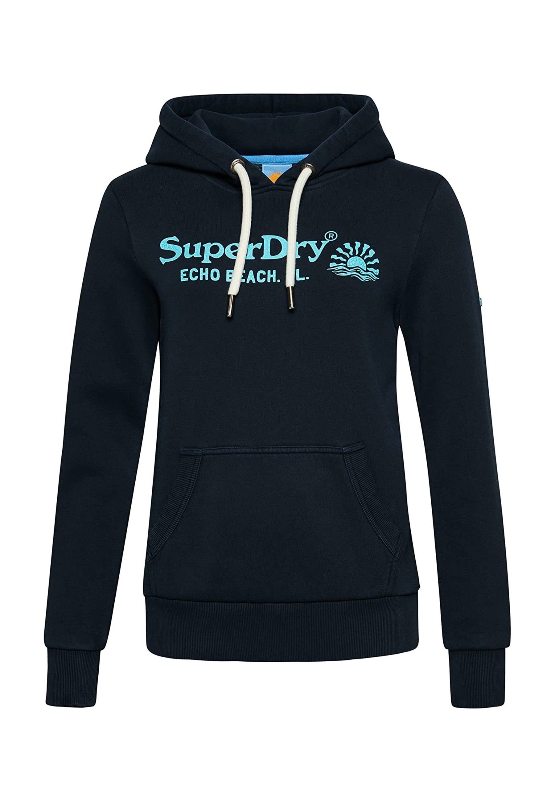 dunkelblau Hoodie mit Kapuzenpullover Hoodie Schriftzug Superdry Sweatshirt