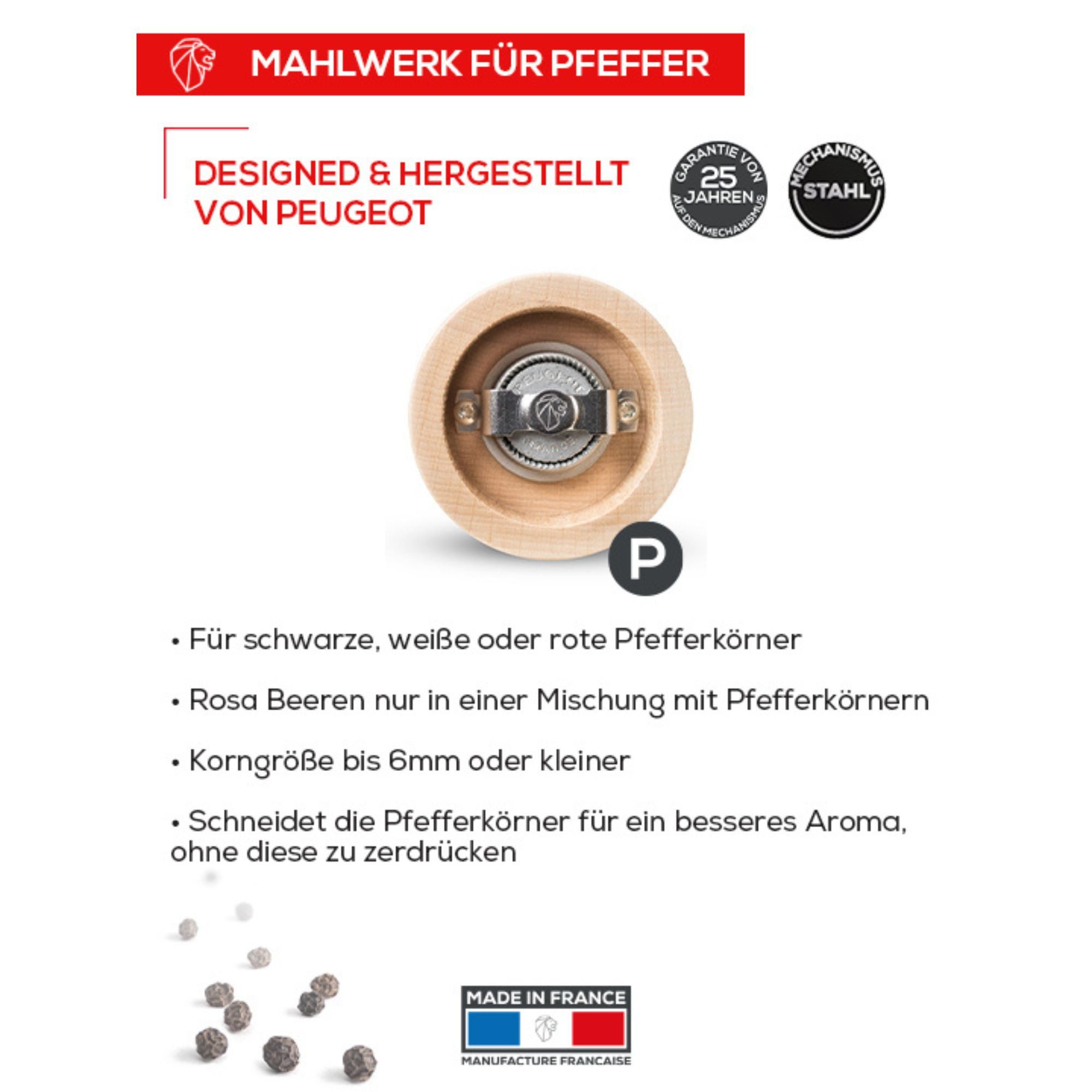 PEUGEOT Pfeffermühle BOREAL 12cm Zirkonia-Mahlwerk Buchenholz Olivgrün Manuell