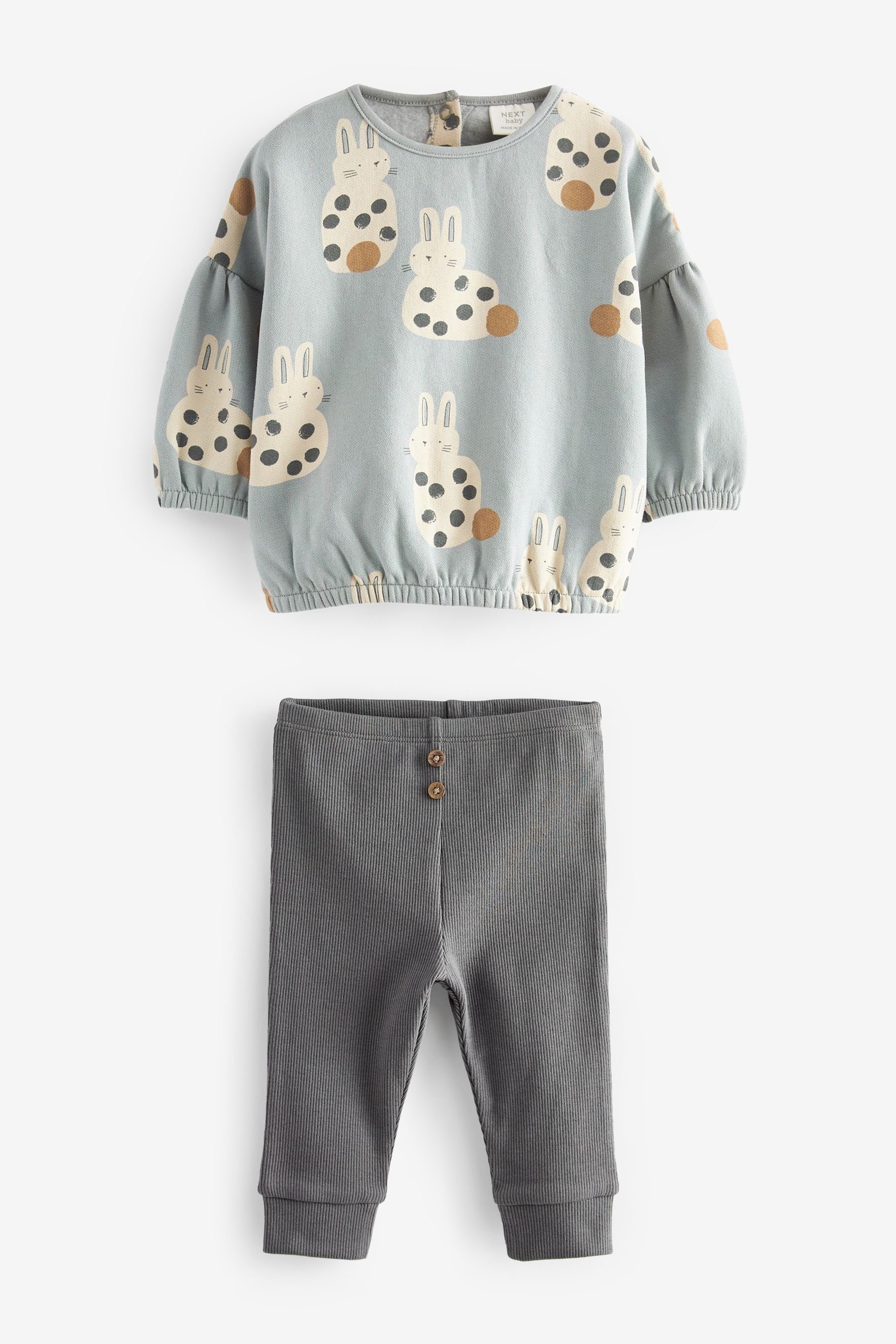 Next Shirt & Leggings 2-teiliges Babyset mit Sweatshirt und Leggings (2-tlg) Blue/Black Bunny Print