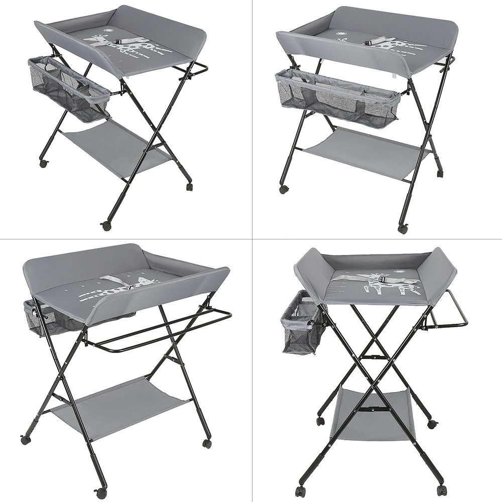 JEOBEST Wickeltisch Wickelauflage Mulde Kommode Unterlage Wickeln Baby Kind (KLAPPBAR), (1-tlg), Höhenverstellbar, Wasserdichte, Staufach, Mit Bremse – Bild 2 von 5