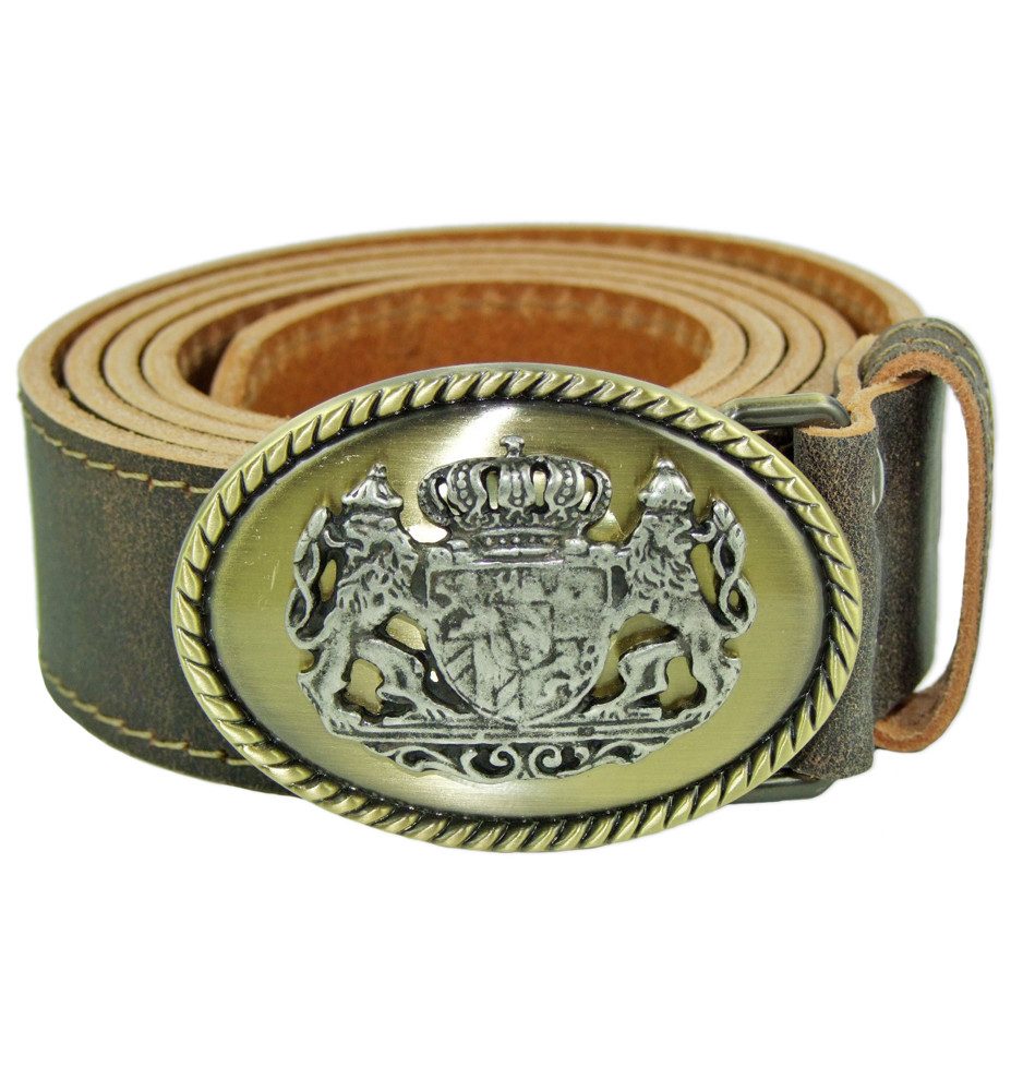 MODA Ledergürtel Trachtengürtel mit goldenem Bayern Löwenwappen - D