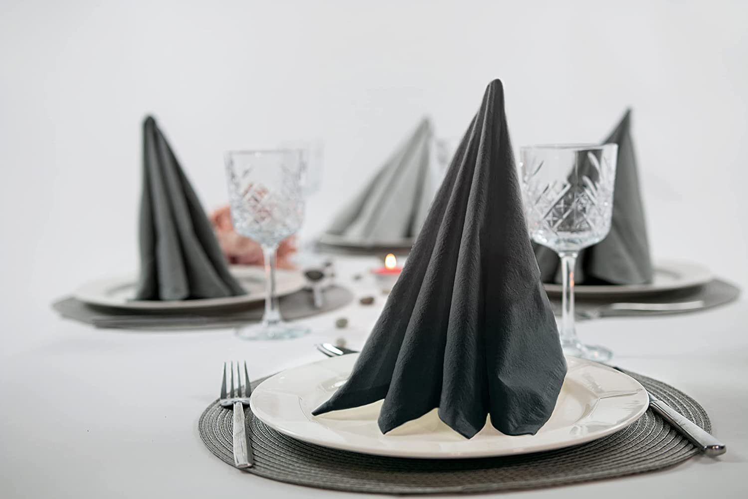 Mon Bijou Stoffserviette Stoffservietten Bio Baumwolle grau, weiß, dunkelgrau Servietten Stoff, (für Restaurants hochwertige Gastronomie Tischservietten Set 45 x 45cm, 12 St., Tischdeko für Hochzeit, Weihnachten, Geburtstagsfeier, Familienfeier), Baumwollservietten waschba rumweltfreundlich elegant wiederverwendbar