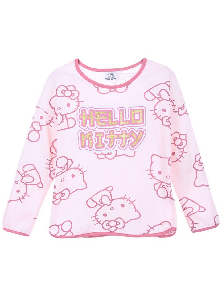 Hello Kitty Langarmshirt mit Glitzer Mädchen Shirt aus Baumwolle Gr. 104 - 152 cm