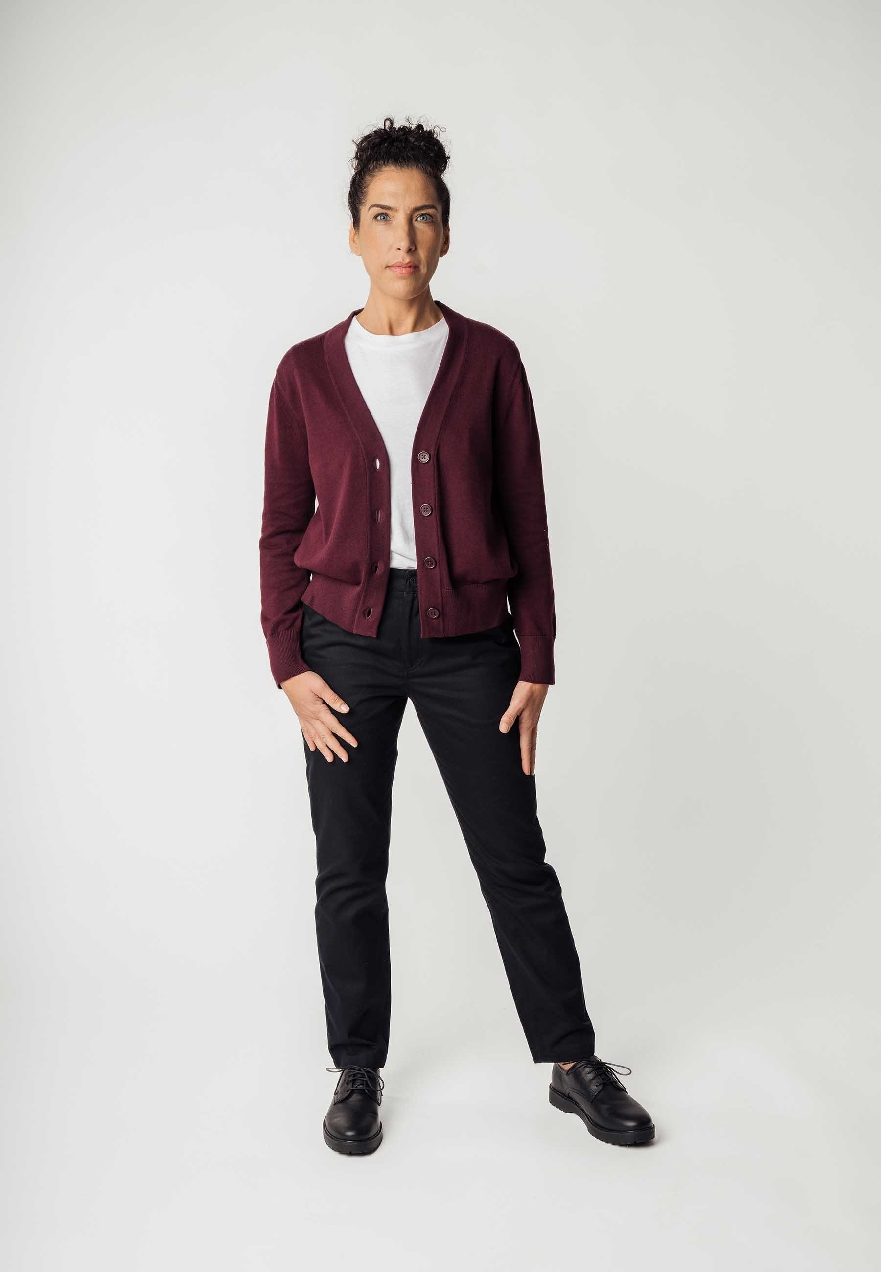 MELA Cardigan V-Neck rosine Feinstrick SURINA Damen Cardigan Rippbündchen Basic