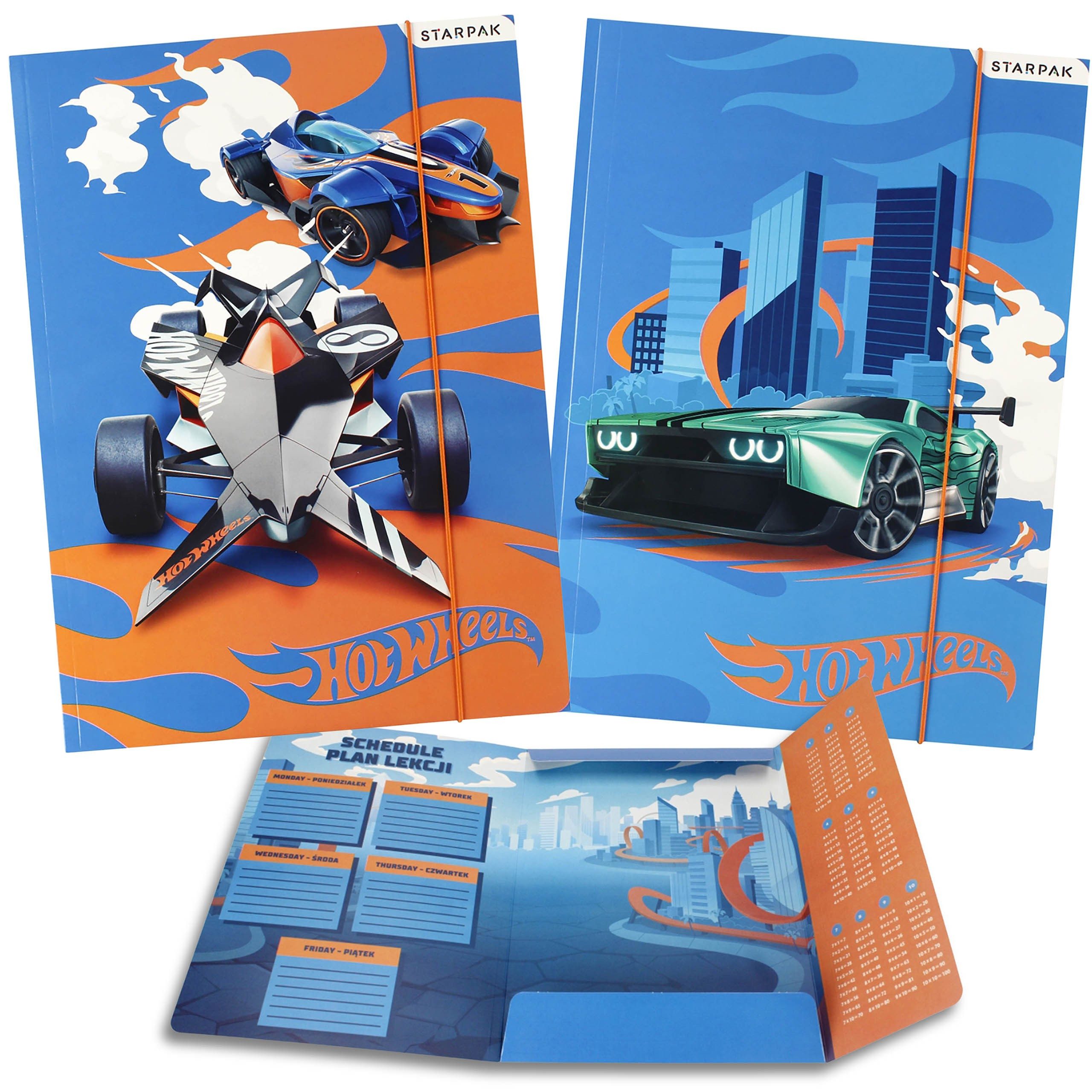 Sarcia.eu Stickerbuch Hot Wheeels Bunte Schulmappe mit Gummiband A4 STARPAK