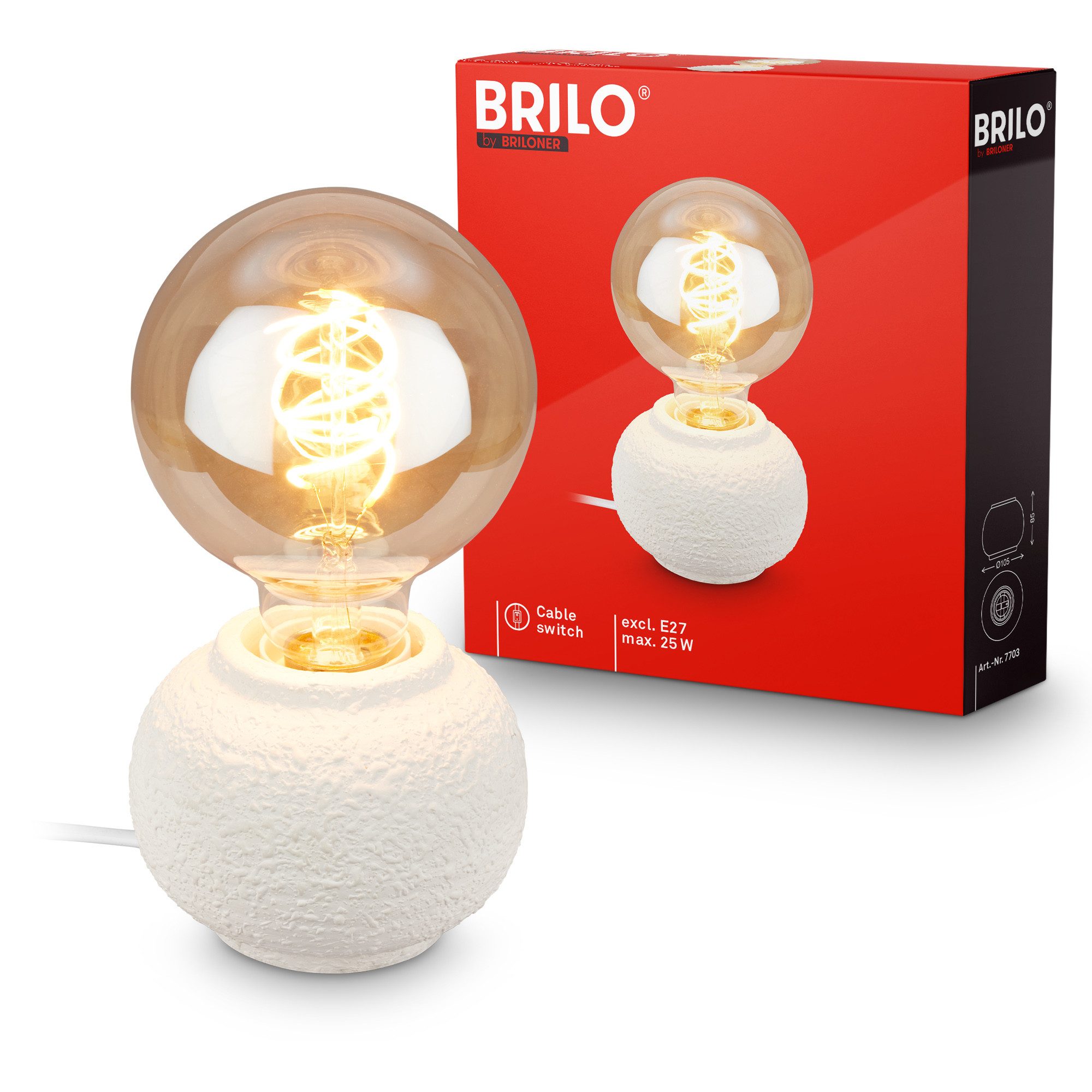Briloner Leuchten LED Tischleuchte Tischlampe Keramik Kabelschalter für E27 Wohnzimmer Kommode Flur, ohne Leuchtmittel, Abhängig vom Leuchtmittel, 10x8 cm, Wohnzimmer, Schlafzimmer, Büro