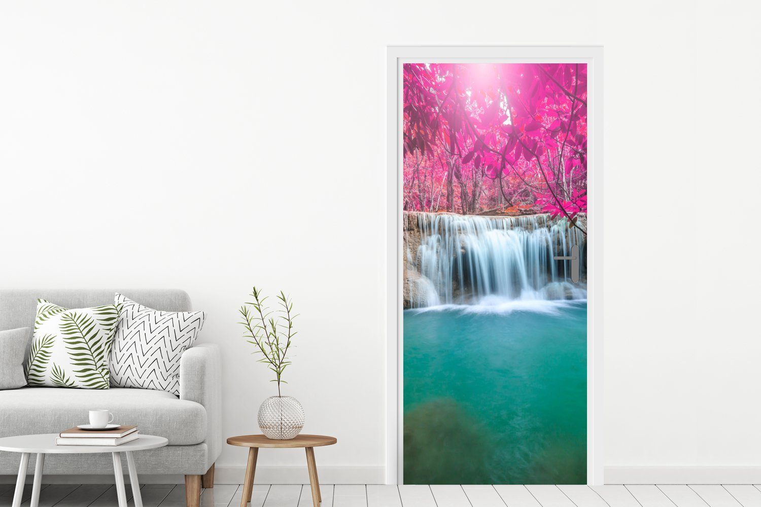 MuchoWow Türtapete Wasserfall - Natur, - cm St), 75x205 bedruckt, - für Tür, Rosa Fototapete Baum (1 Türaufkleber, Matt