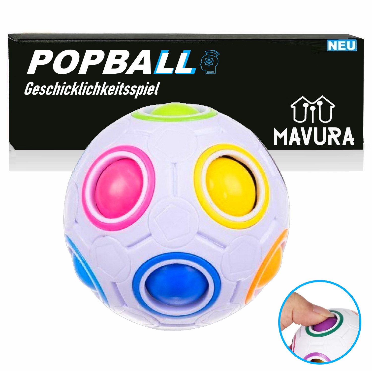 MAVURA Lernspielzeug POPBALL Regenbogenball Zauberwürfel Geschicklichkeitsspiel Puzzle, Knobelspiel Anti Stress Knobel Ball Spielzeug Pop Fidget