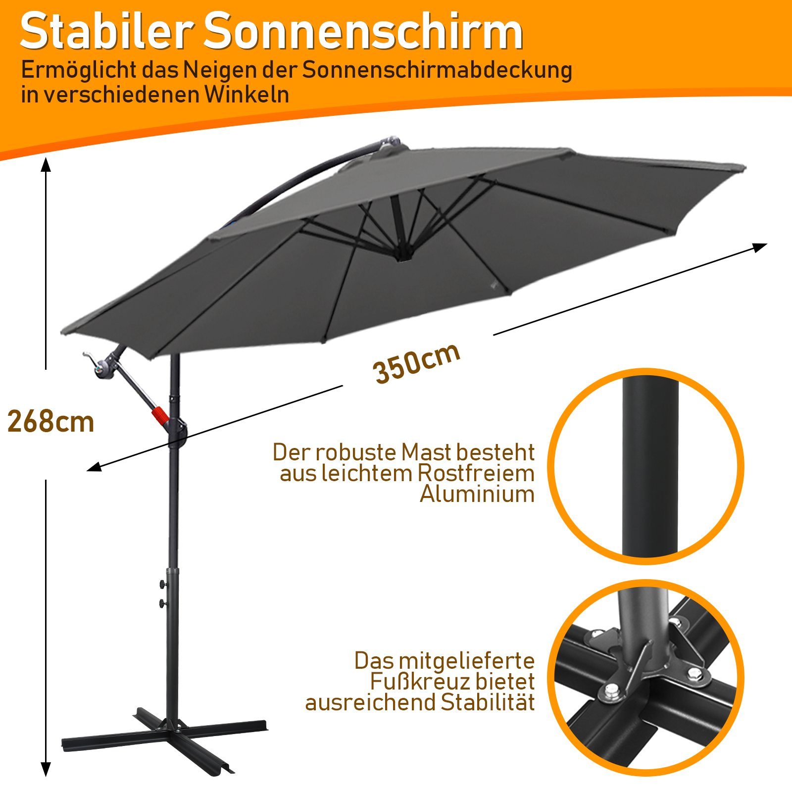 Clanmacy Sonnenschirm Sonnenschirm Ampelschirm,UV-Schutz,Eisen mit Ständer, günstig online kaufen