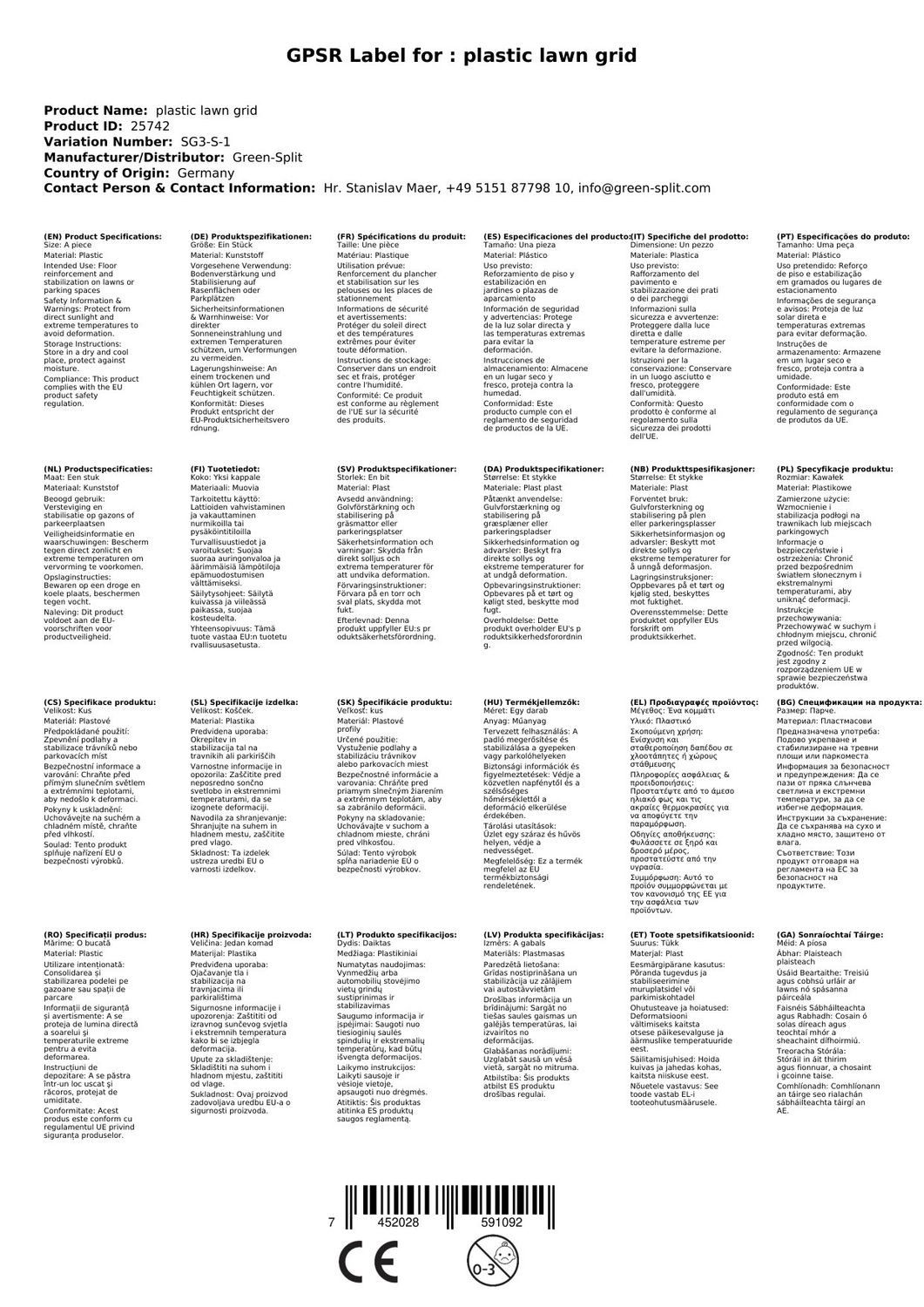 Green-split Rasengitter Kunststoff Rasengitter, 1-St.