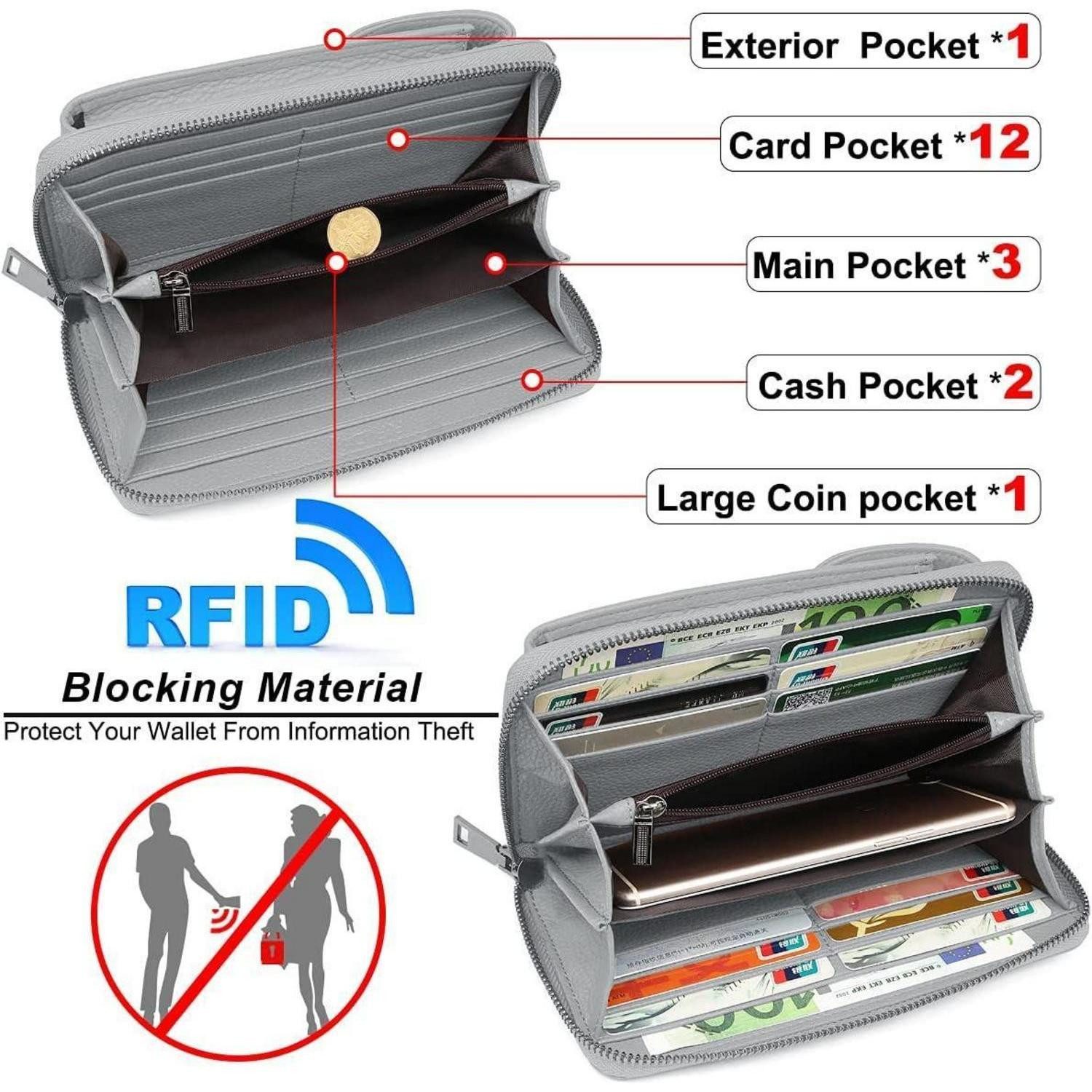 LuxusKollektion Case zum Umhängen Handytasche zum Umhängen Damen RFID Schutz Leder mit vielen Fächern