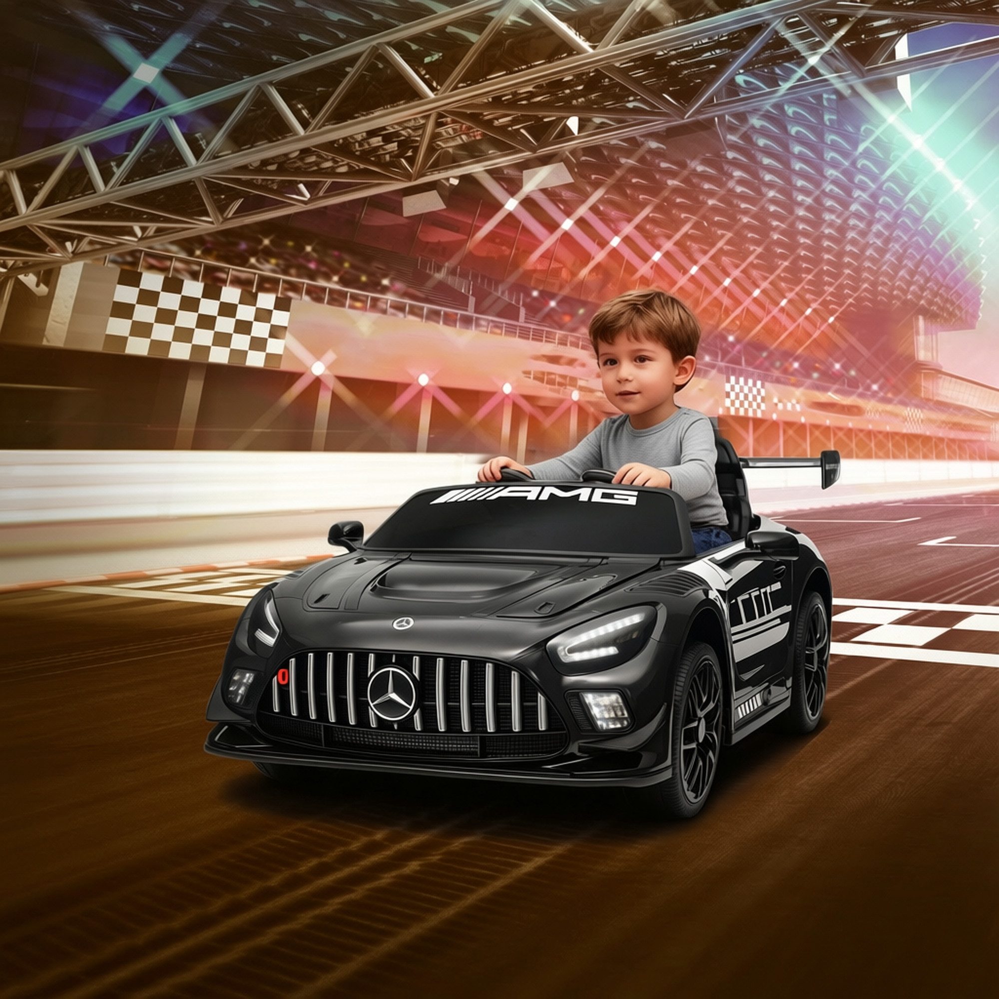 AIYAPLAY Elektro-Kinderauto Merceds-Benz AMG GTR Kinderauto mit 2,4G Fernbedienung, Hupe, Belastbarkeit 30 kg, (1-tlg), für 3-8 Jahre Kinder, Schwarz