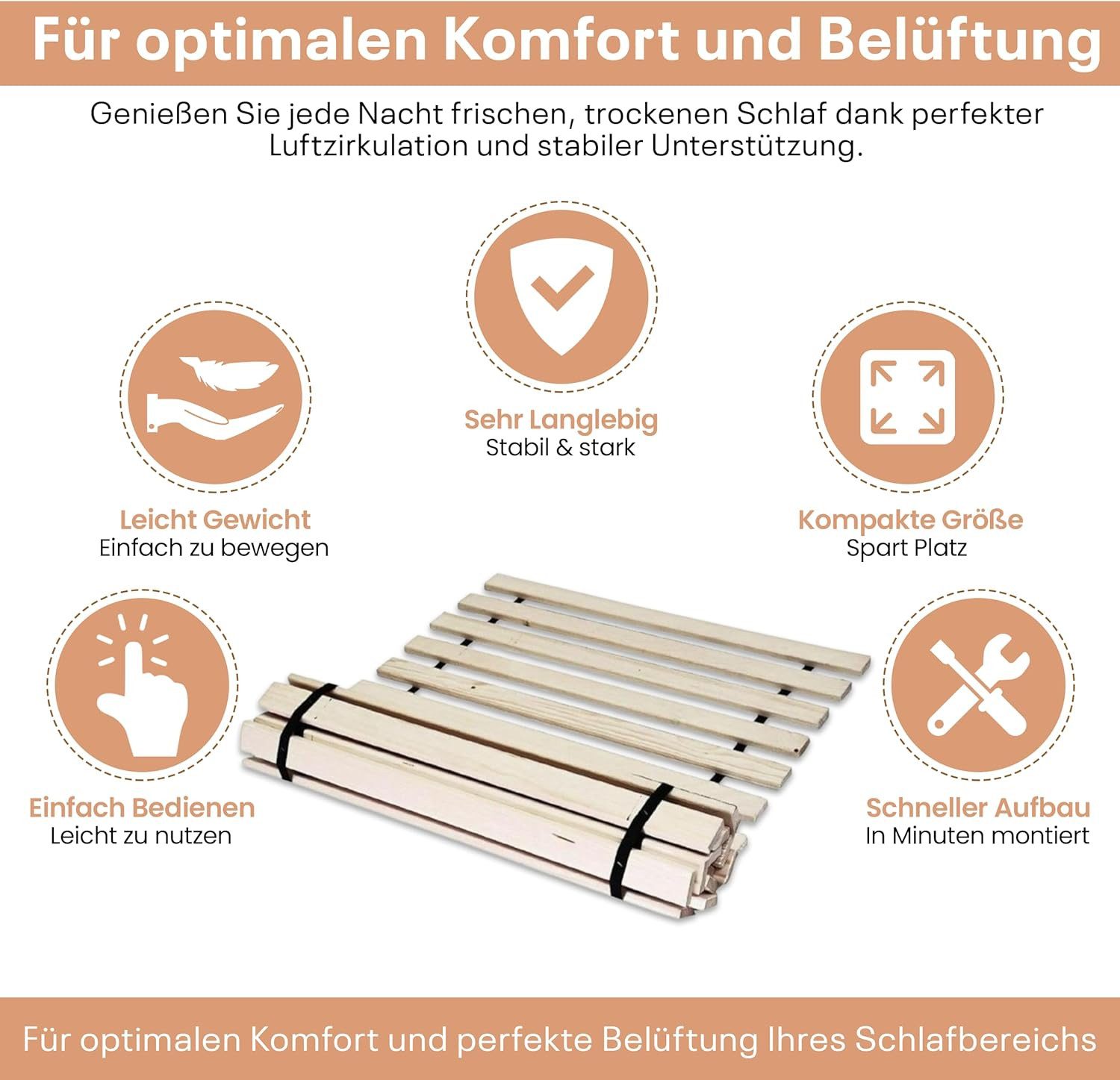Rollrost Best For Home Rollrost – 10 stabile Latten aus hochwertigem Massivholz, Best for You, Kopfteil non-adjustable base, Fußteil Not adjustable, Stabilstes Rollrost, Lattenrost verschiedene größen