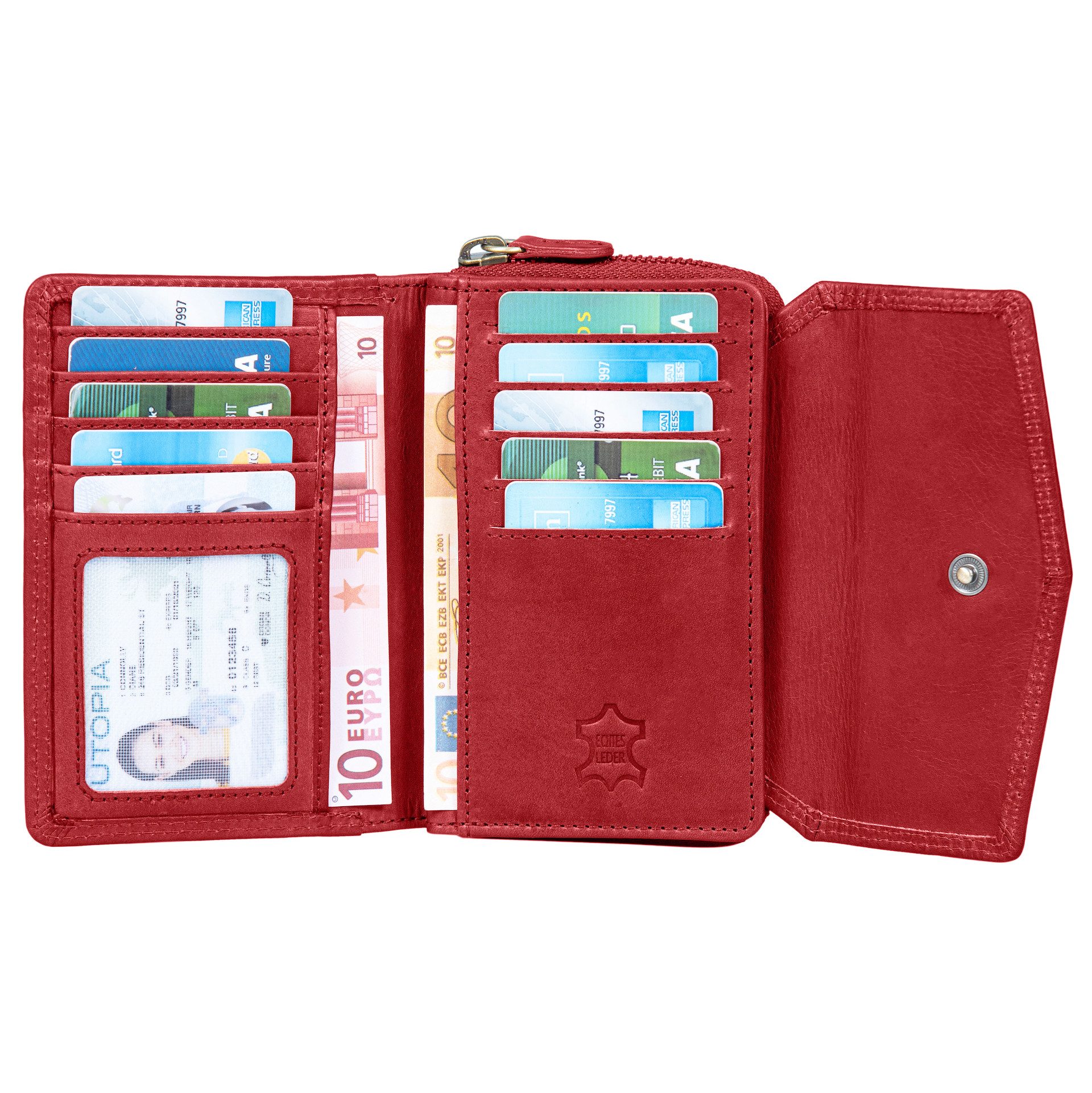 Benthill Geldbörse Damen Portemonnaie Echt Leder RFID Vintage Portmonee Geldbeutel, RFID-Schutz Kartenfächer Münzfach Reißverschlussfach – Bild 5 von 5