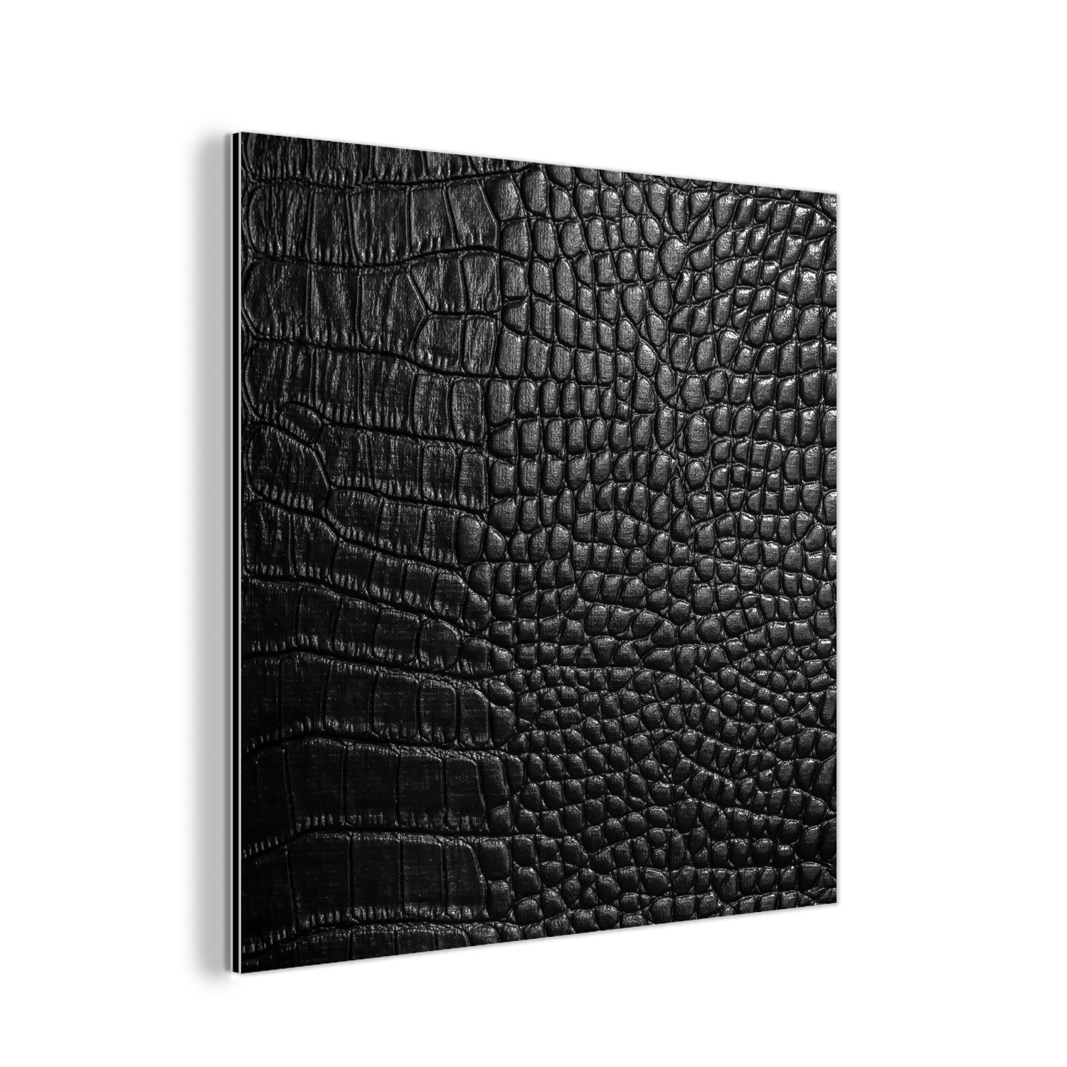 MuchoWow Metallbild Leder - Strukturiert - Schwarz - Grau, (1 St), Alu-Dibond-Druck, Gemälde aus Metall, Aluminium deko