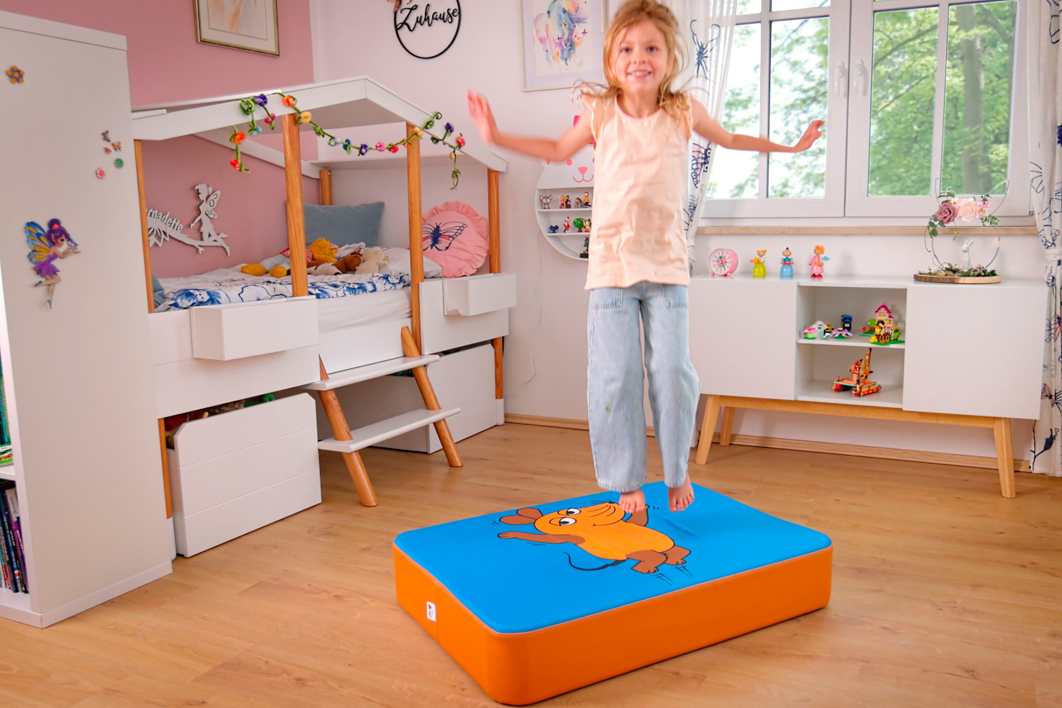 Hipp-Hopp - das Hüpfpolster Weichbodenmatte Hüpfpolster S dunkelblau, Die Maus, Elefant, Hüpfmatte; 97x70x17 cm; Made in Germany