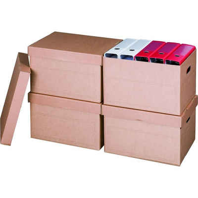 Smartbox Pro Archivcontainer (Spar-Set, 10 St., 10er-Set), Archivkarton mit Deckel 413x330x266mm für 5 Ordner 2-wellig Braun