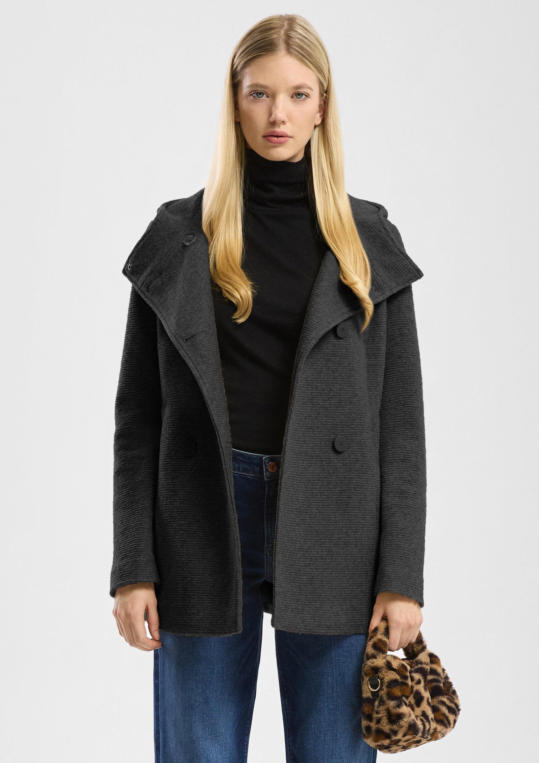 QS Funktionsmantel Outdoor-Jacke Kurzmantel in Wolloptik mit Kapuze