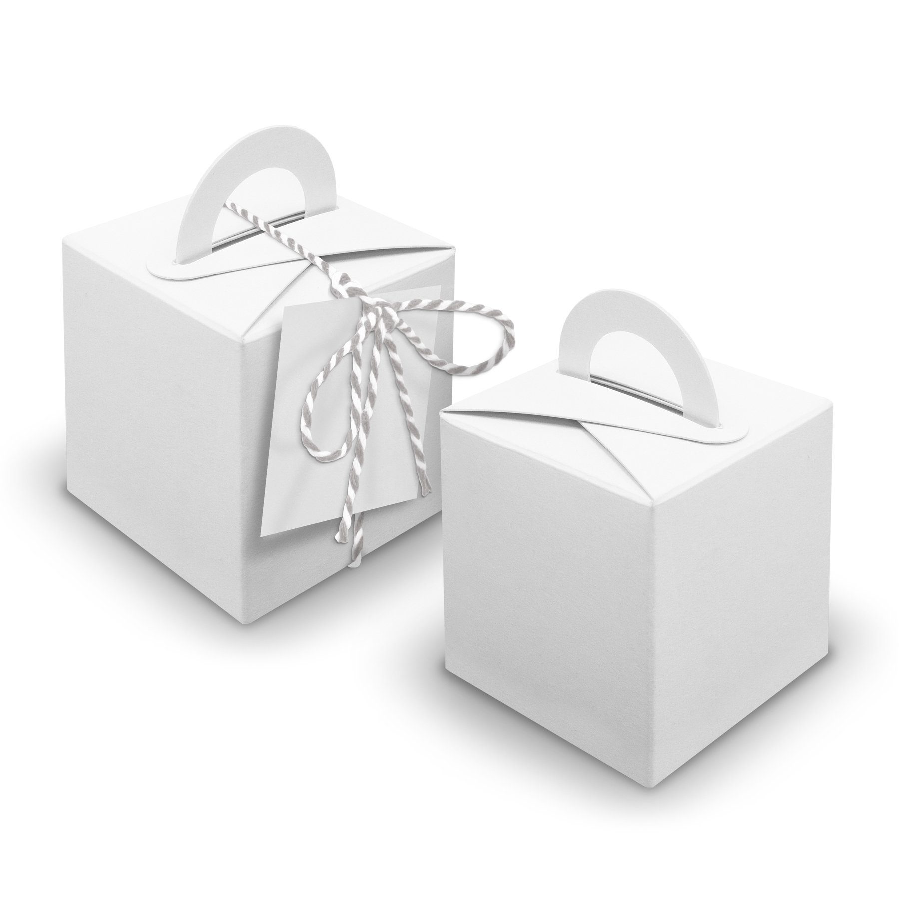 itenga Geschenkpapier V22 24x Würfelbox mit Griff weiß + Garn grau + Anhänger