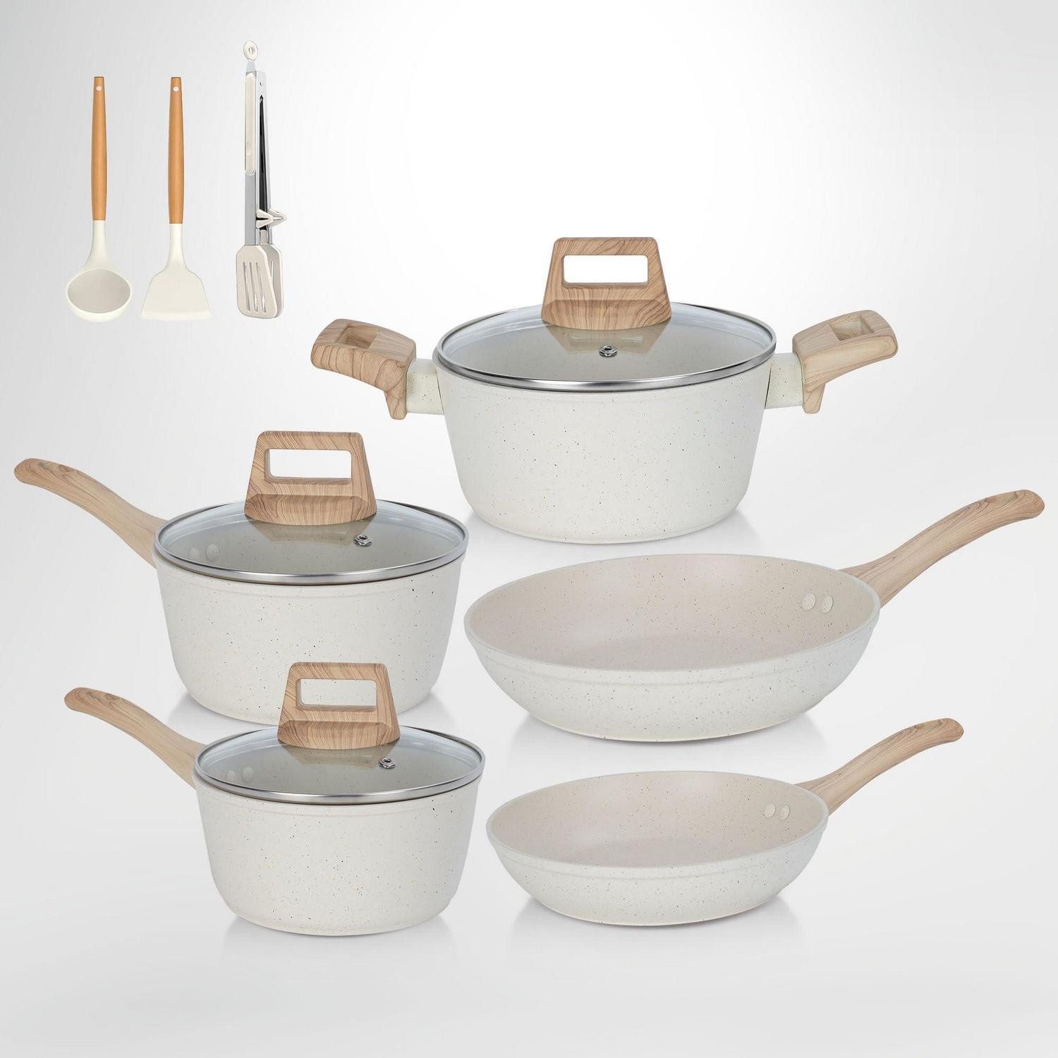 LuxusKollektion Pfannen-Set 11-tlg. Kochgeschirrset Granit Weiß Induktion
