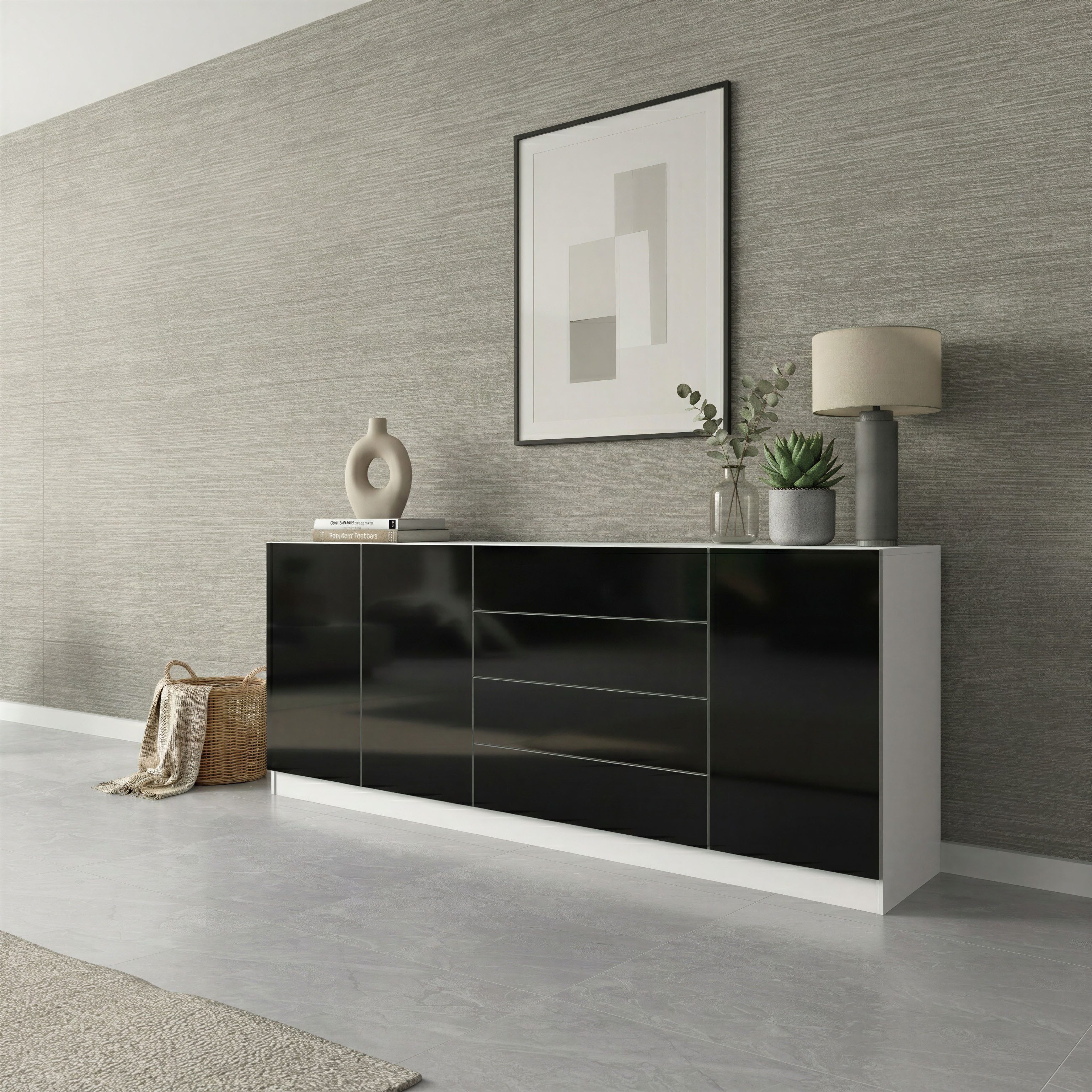 borchardt Möbel Sideboard Vaasa, Kommode mit 3 Türen und 4 Schubkästen auf Kugelführungen, Breite 190 cm