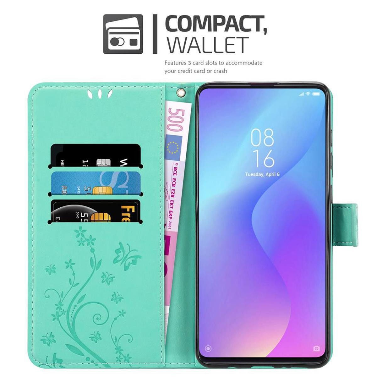 Cadorabo Handyhülle für Xiaomi Mi 9T / Mi 9T PRO / RedMi K20 / RedMi K20 PRO Hülle Xiaomi Mi 9T / Mi 9T PRO / RedMi K20 / RedMi K20 PRO, Hülle Schutzhülle Blumen Flower mit Standfunktion Kartenfach Magnet