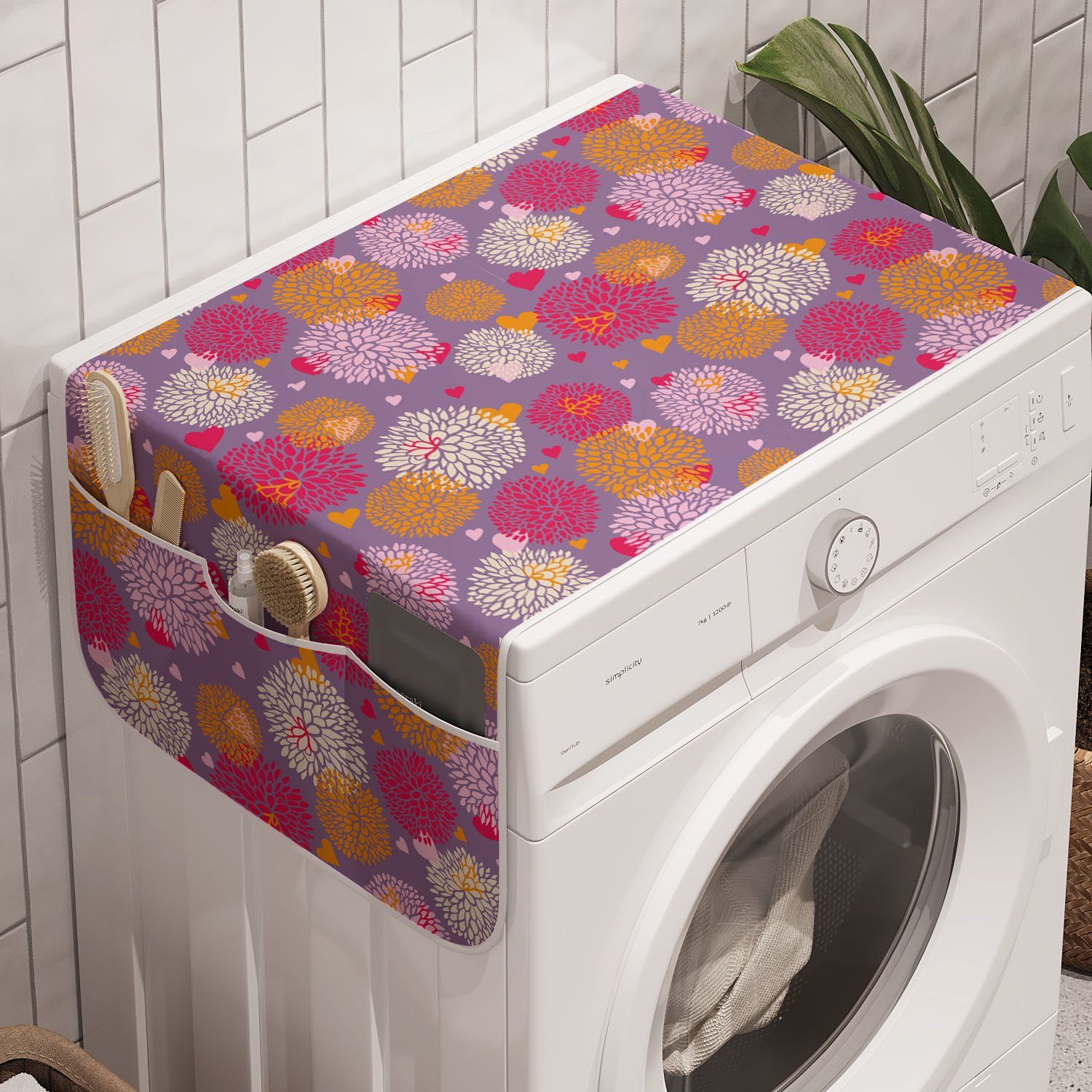 Abakuhaus Badorganizer Anti-Rutsch-Stoffabdeckung für Waschmaschine und Trockner, Blumen Blühende Blumen und Herzen