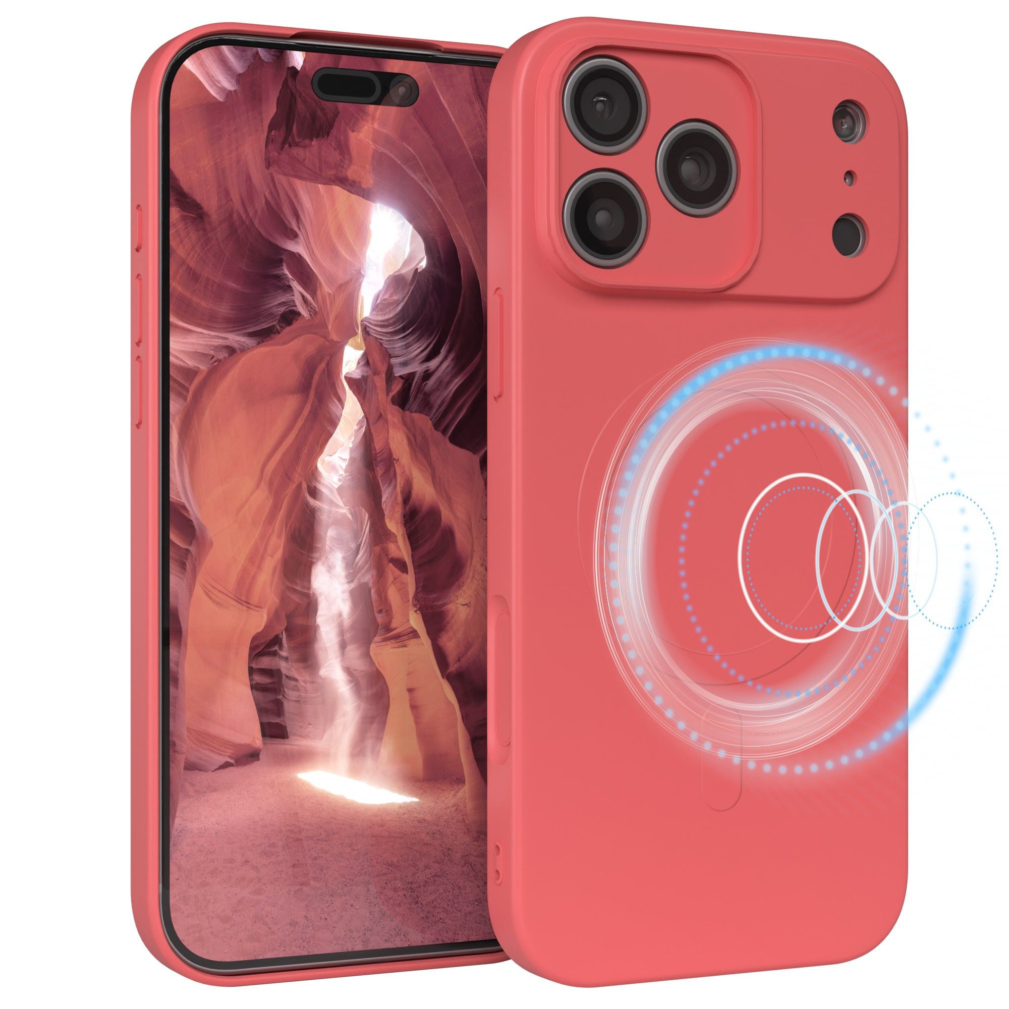 EAZY CASE Handyhülle für Apple iPhone 17 Pro Max Hülle Silikon 6,9 Zoll, MagSafe Silikonhülle Kameraschutz stoßfest Handyhülle Matt Hellrot