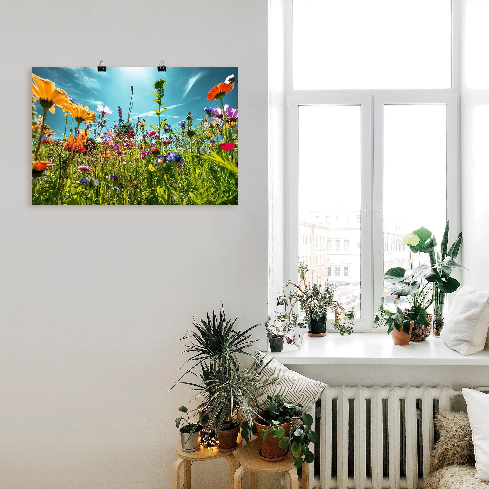 versch. in Wandaufkleber Alubild, Poster oder (1 Blumenwiese Größen Buntes Blumenfeld, St), Artland Wandbild als Leinwandbild,