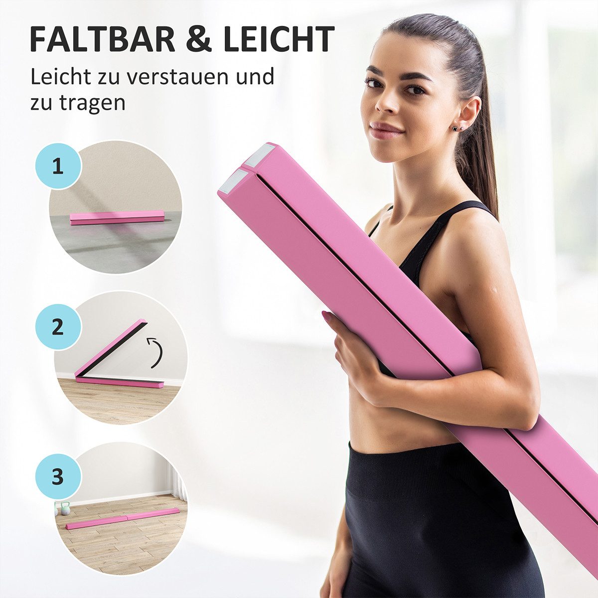 XDeer Balance Board Ständer Balancetrainer Faltbarer Schwebebalken Rutschfest Balance Beam, (Turnbalken bis 80 kg für Kinder ab 3 Jahre 236 cm Hellrot)