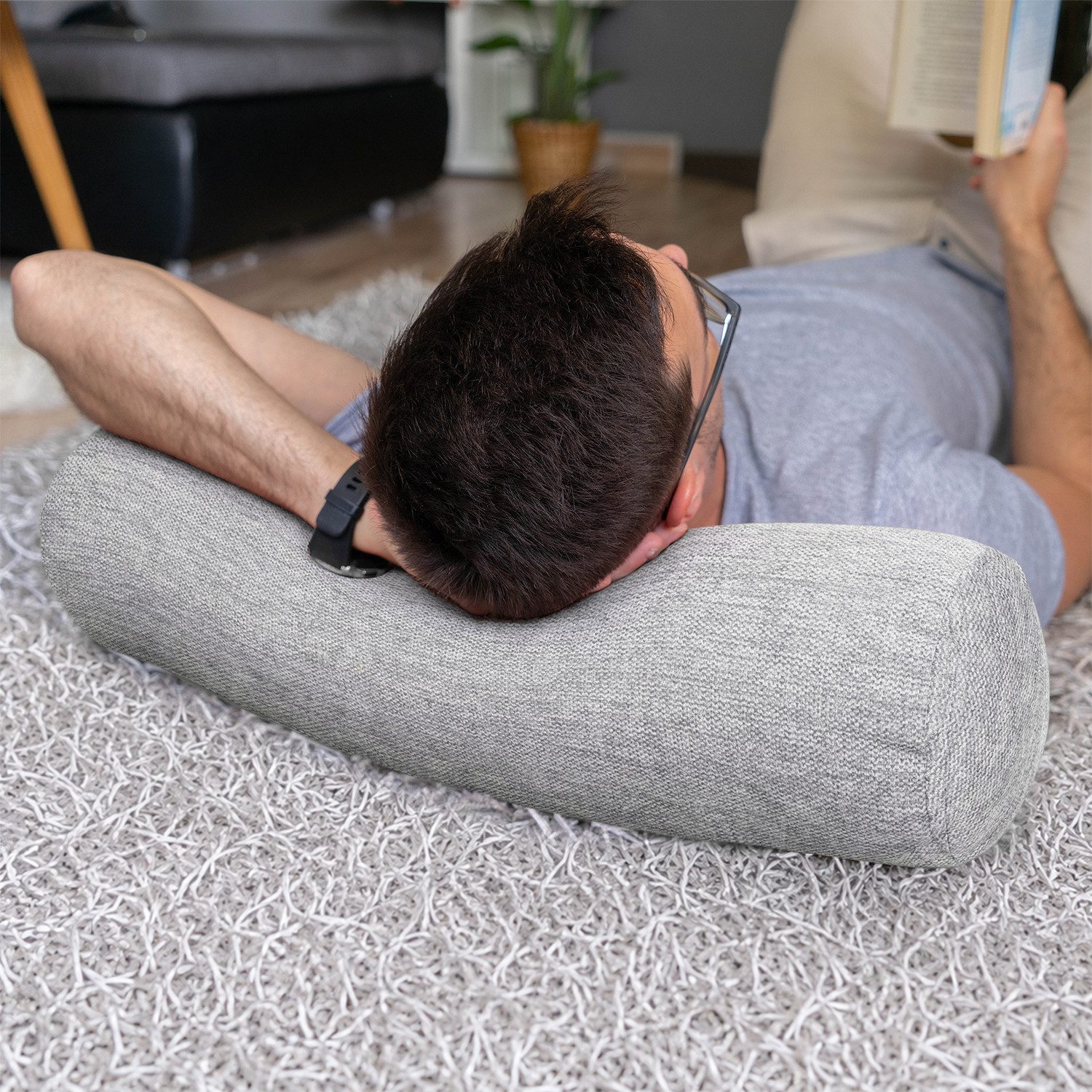 Selfitex Nackenrolle 19x65/18x45 cm, weich & formstabil, Nackenkissen für Bett & Couch, fein melierter Bezug, für Bett, Couch, auf Reisen – Bild 5 von 5