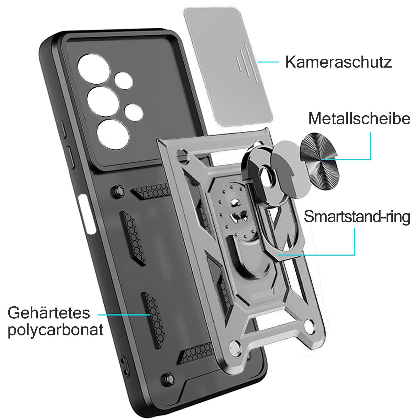 betterfon Handyhülle Panzerhülle für Samsung Galaxy A53 5G mit Kameraschutz & Ringhalter, Outdoorhülle mit Smartstand und Silikonkern