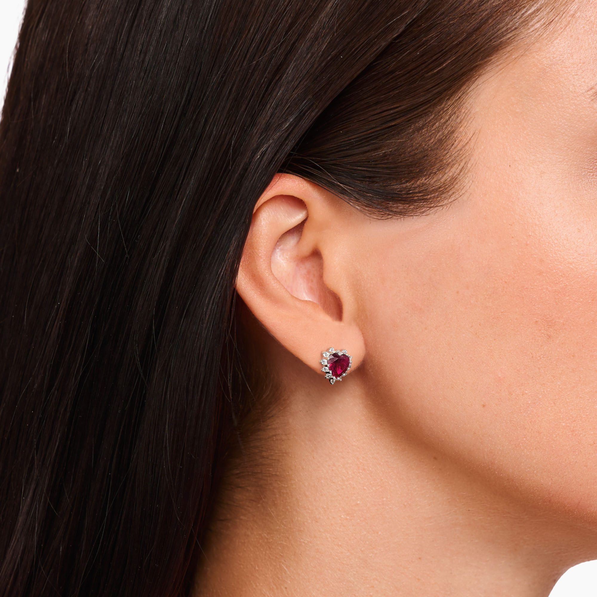 THOMAS SABO Paar Ohrstecker Romance Herz-Ohrstecker, mit Zirkonia (synth), Rubin