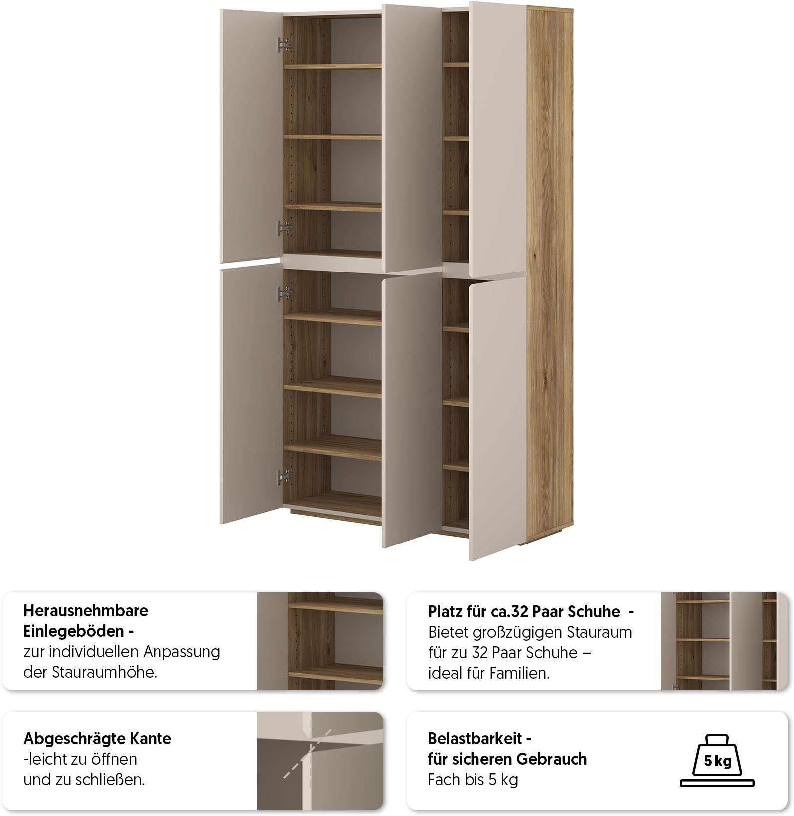 OTTO home Schuhschrank Criss moderner Griffloser Stauschrank, Allzweckschrank, Schuhkommode Mehrzweckschrank,Breite 105 cm, inclusive 12 verstellbare Einlegeböden