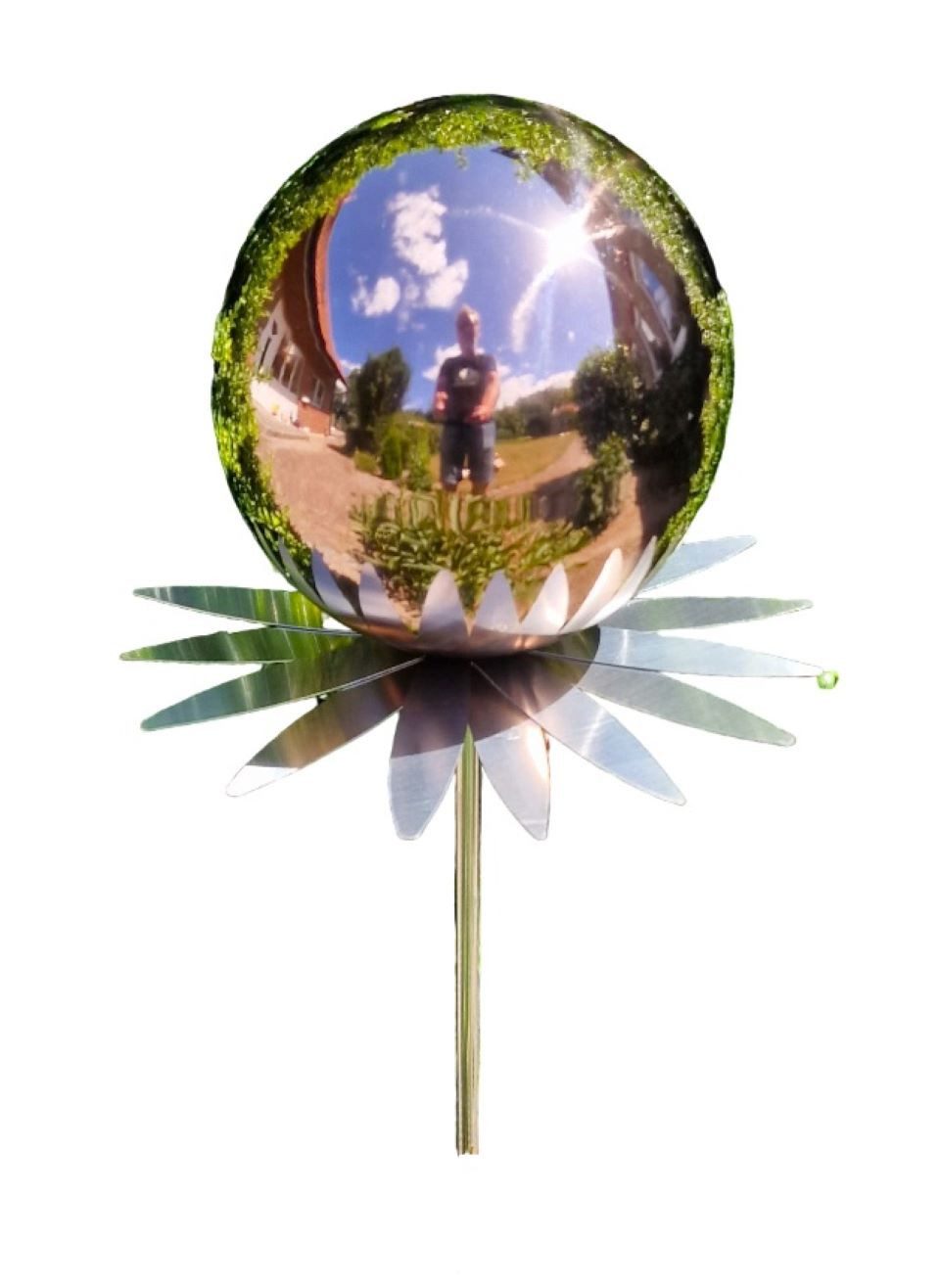 Jürgen Bocker - Gartenambiente Gartenstecker Blütenzauber Milano Rosenkugel 15 cm Edelstahl Garten mit Stab 80 cm