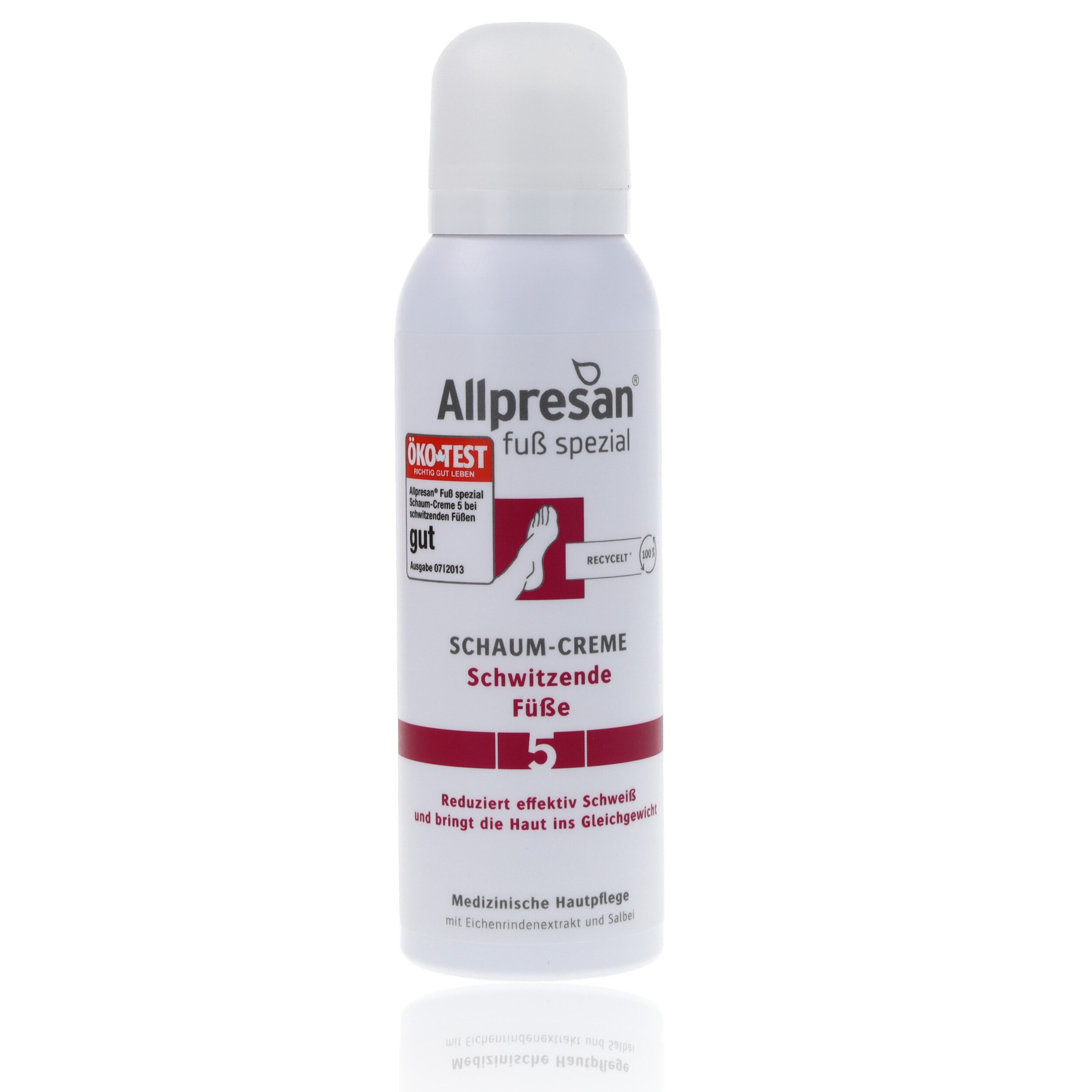 Allpresan Fußschaum Allpresan Fuß spezial Nr. 5 Schaum-Creme Schwitzende Füße 125ml Mit Eichenrindenextrakt & Salbei, 1-tlg., Reduziert die Schweißproduktion / Fußgeruch auf natürliche Weise