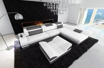 Sofa Dreams Ecksofa Ledersofa Monza Mini L Form, Designersofa, Sofa mit LED Licht und USB