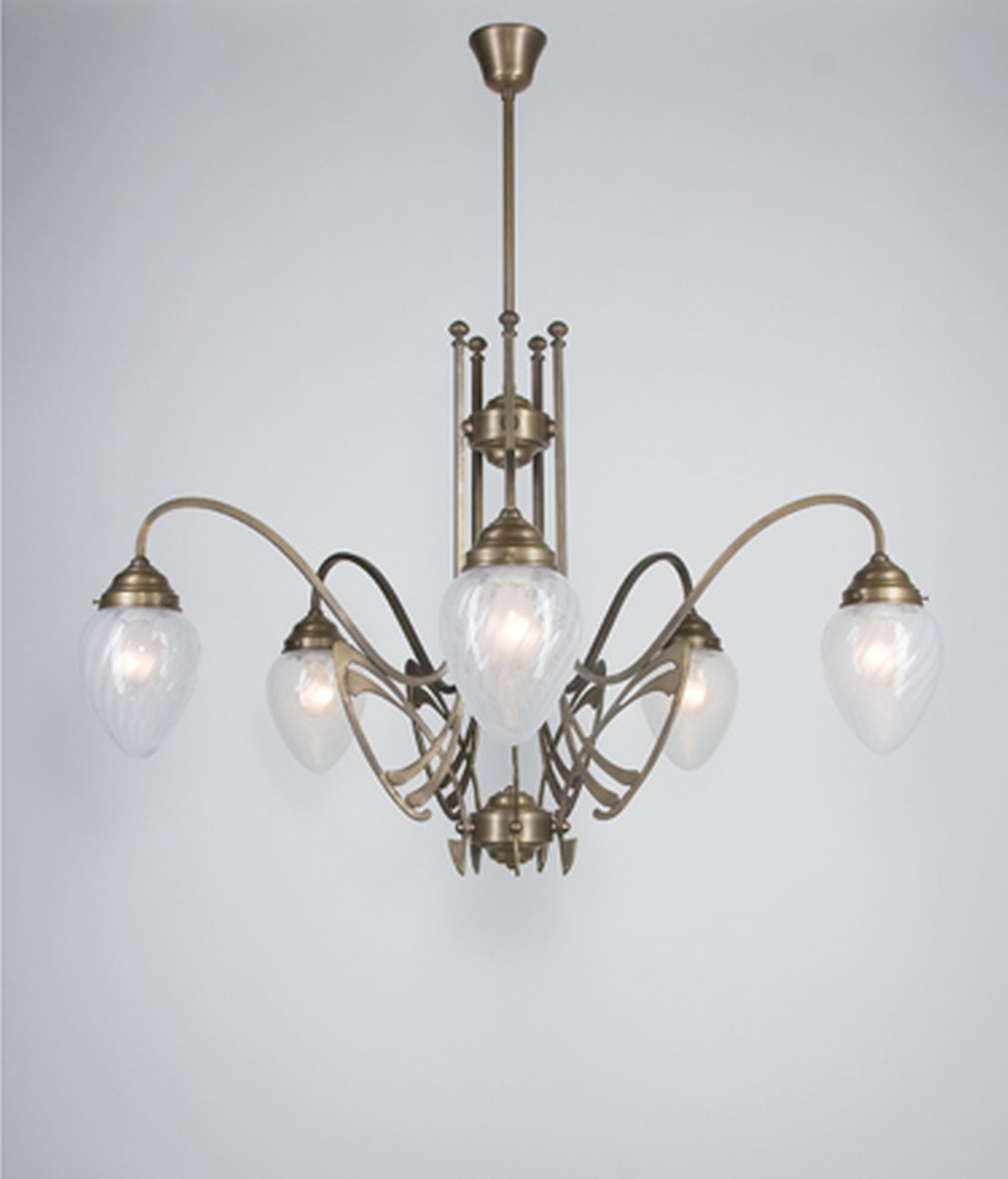 Licht-Erlebnisse Pendelleuchte D266, ohne Leuchtmittel, Messing massiv Glas E27 H: max. 110 cm in Berliner Blau Jugendstil
