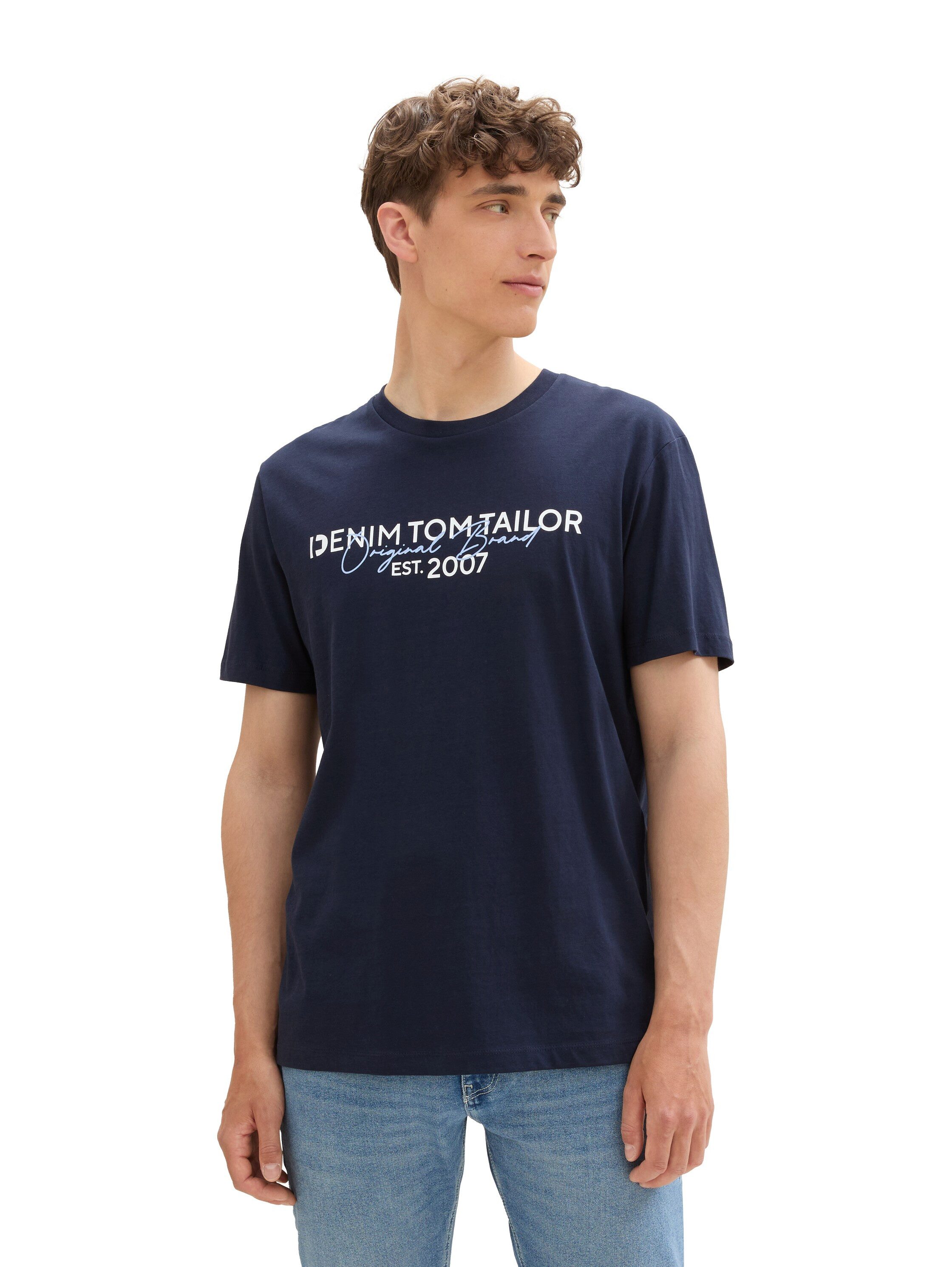 TOM TAILOR Denim Rundhalsshirt mit verschiedenen Logo Prints