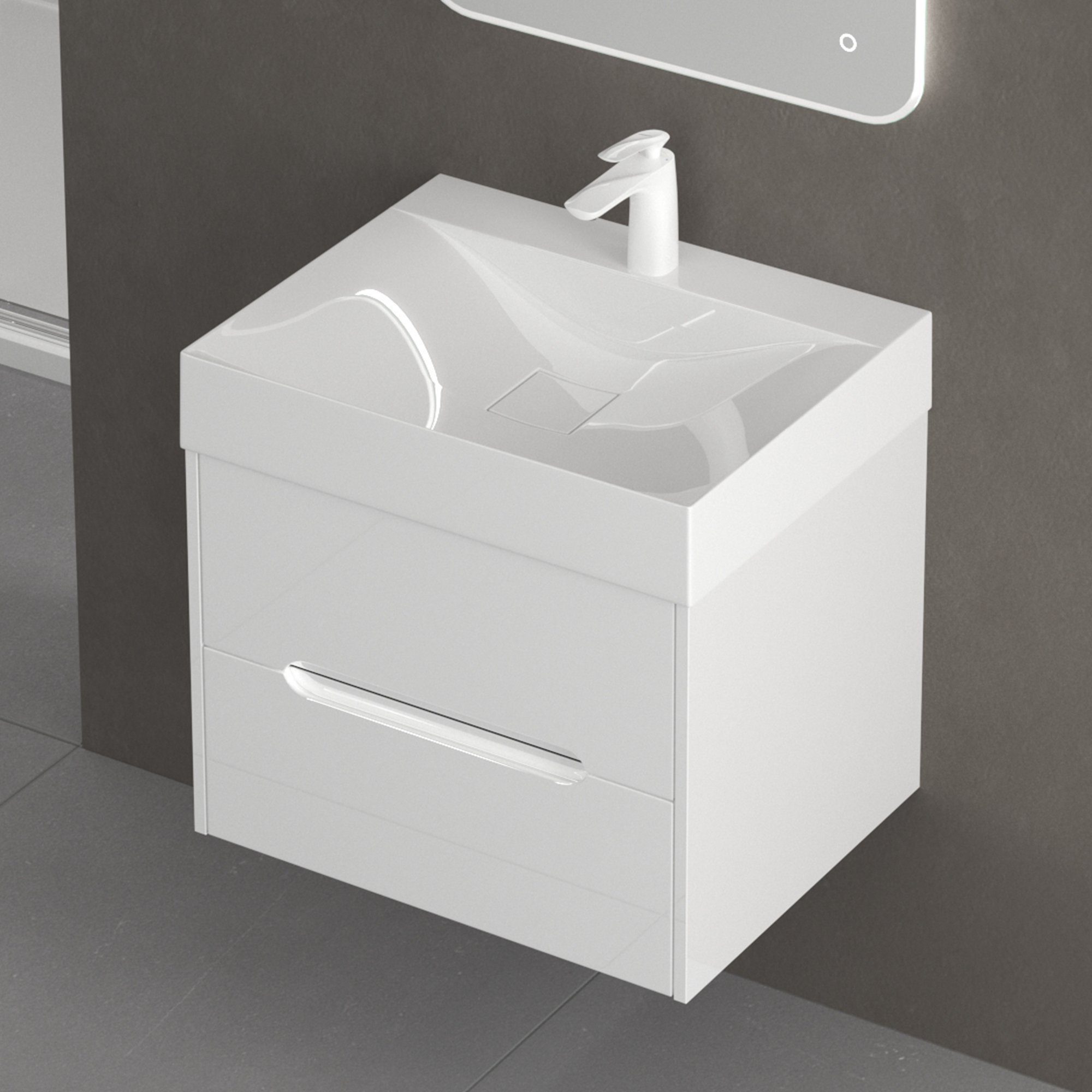 doporro Badmöbel-Set Badschrank Waschtisch 2 Schubladen mit Softclose Funktion aus MDF Yoga, MDF-Platten, Soft-close Funktion