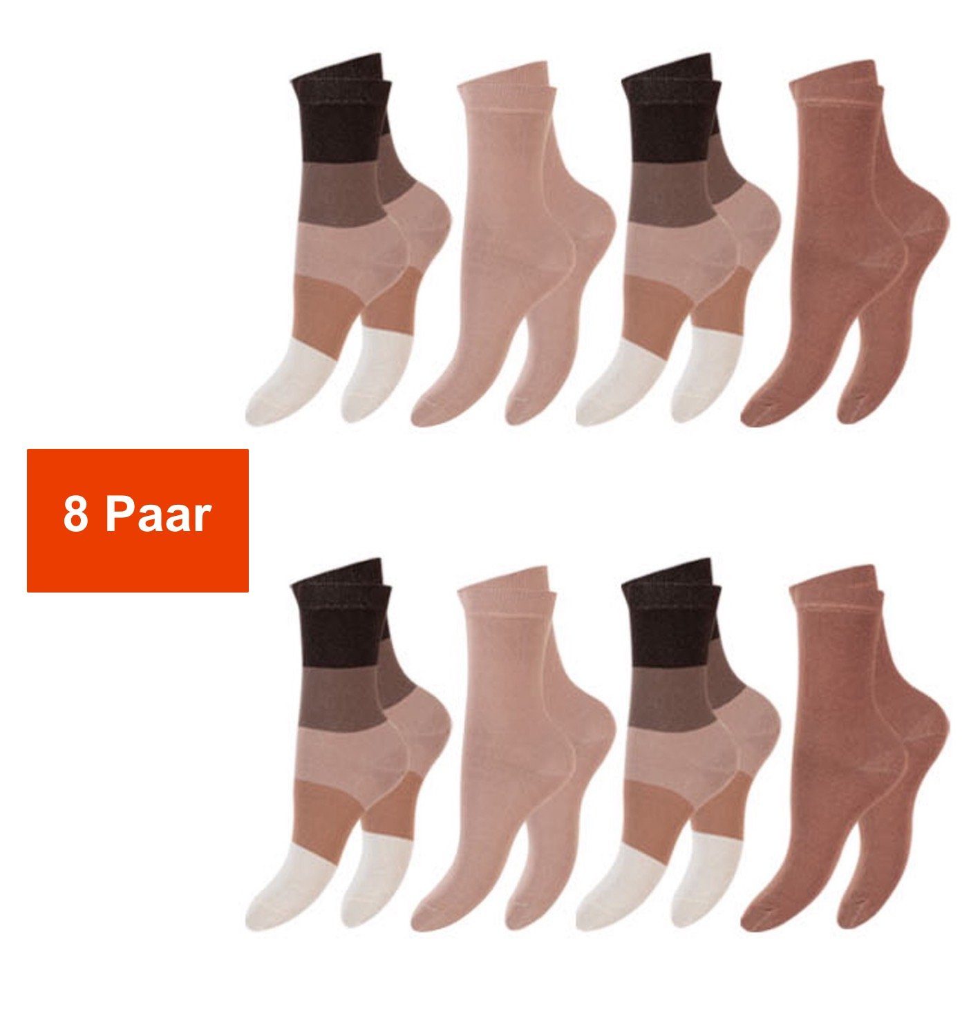 Cocain underwear Vorteilspack 1 atmungsaktiv Pack (8-Paar) Damen Tragekomfort hoher Socken Socken