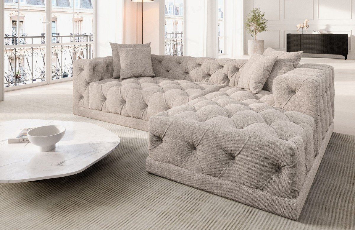 Sofa Dreams Ecksofa Strukturstoff Stoff Polster Sofa Palma L Form kurz Stoffsofa, Chesterfield Style, Loungesofa