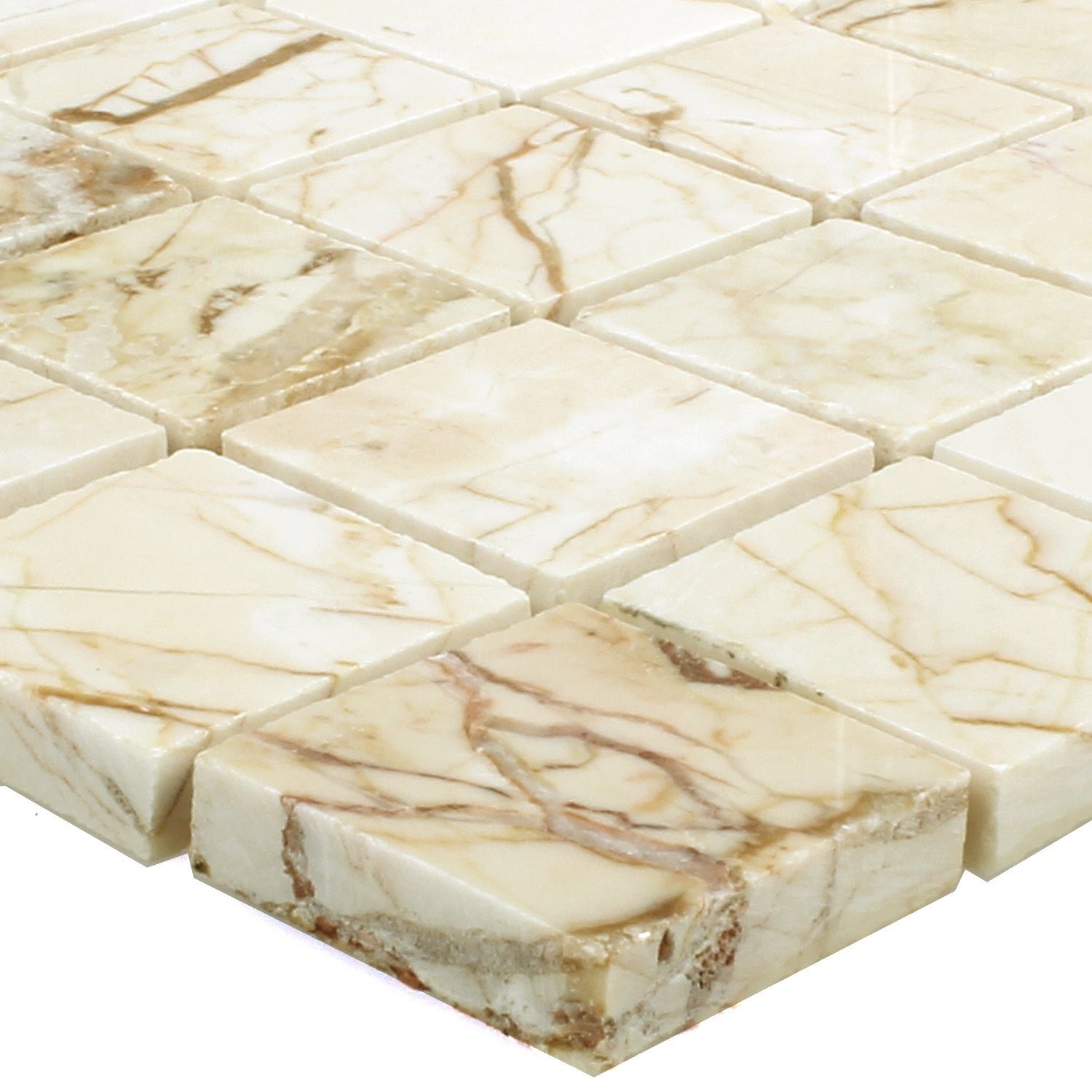 Mosafil Mosaikfliesen Naturstein Marmor Mosaik Fliesen Pulpis Golden Cream Poliert, Naturstein 30.500x30.500, beige, Verlegefertig auf ein Netz geklebt - Frostsicher - Wasserfest