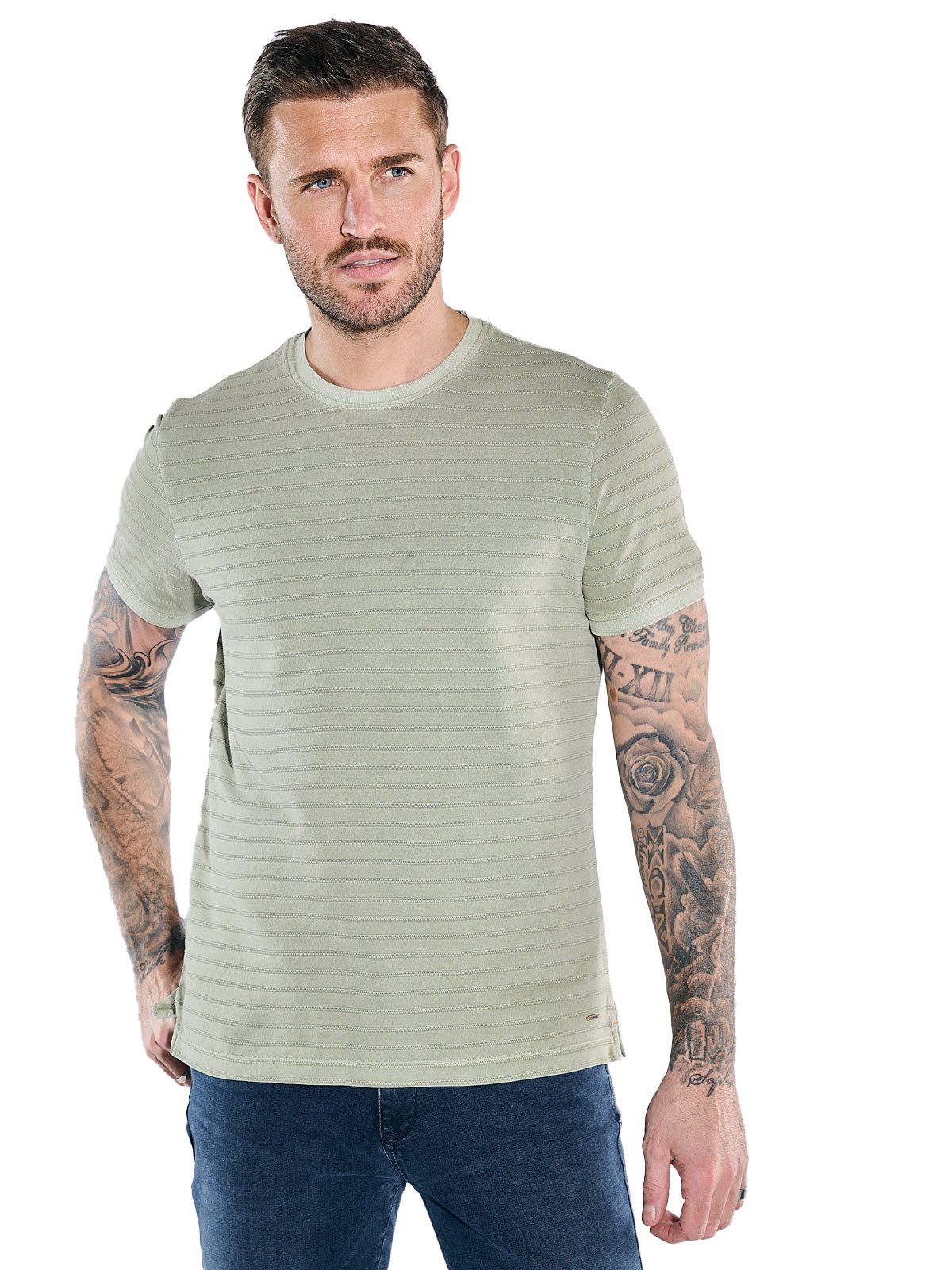 emilio adani T-Shirt Herren T-Shirt gestreift, Oliv