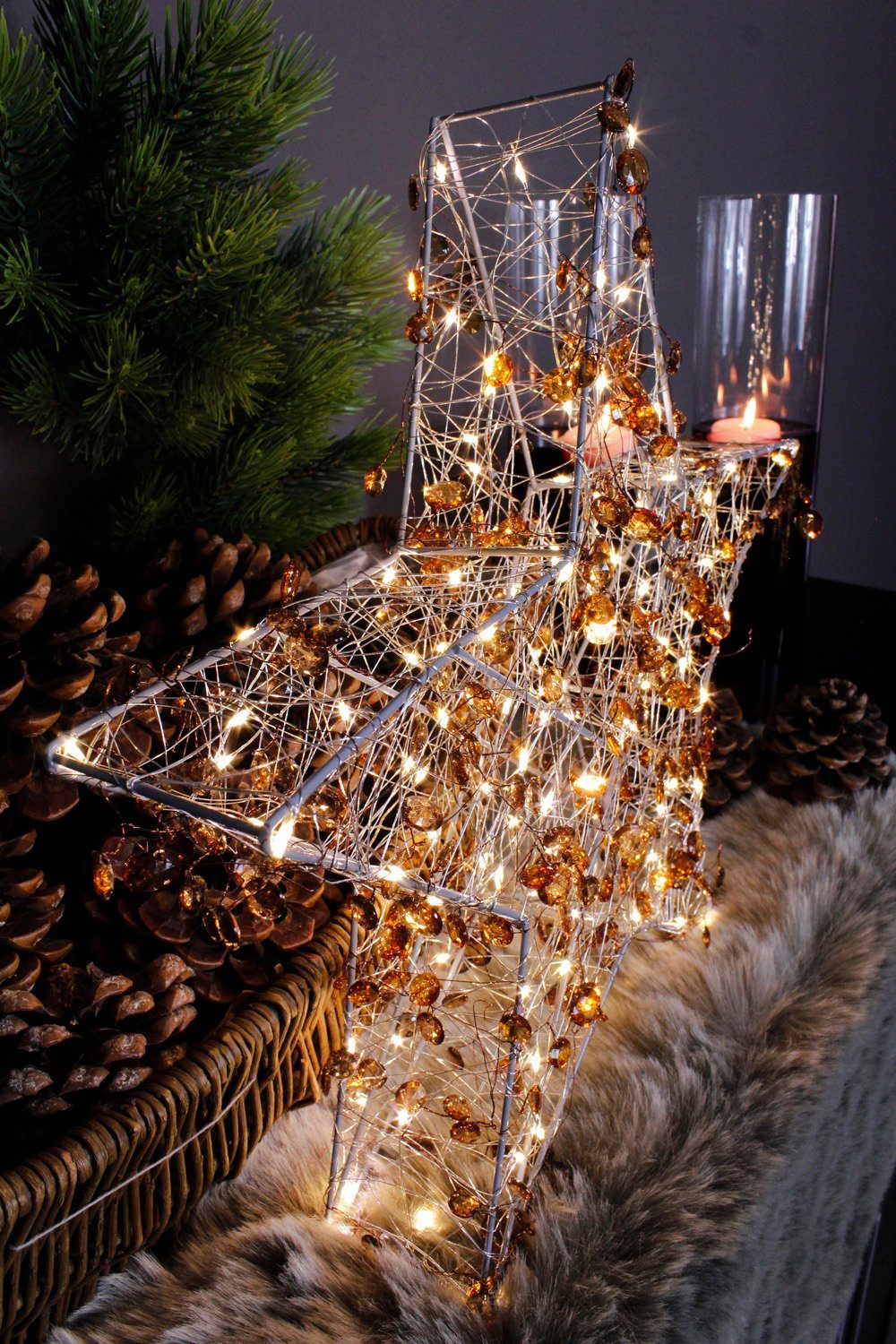 und Außen Ein- Aus, künstlichen 120 mit Weihnachtsstern, Leuchtstern Arnusa LED Weihnachtsbeleuchtung 45x45x7cm LED, für Innen LED warmweiß, Stern Bernstein