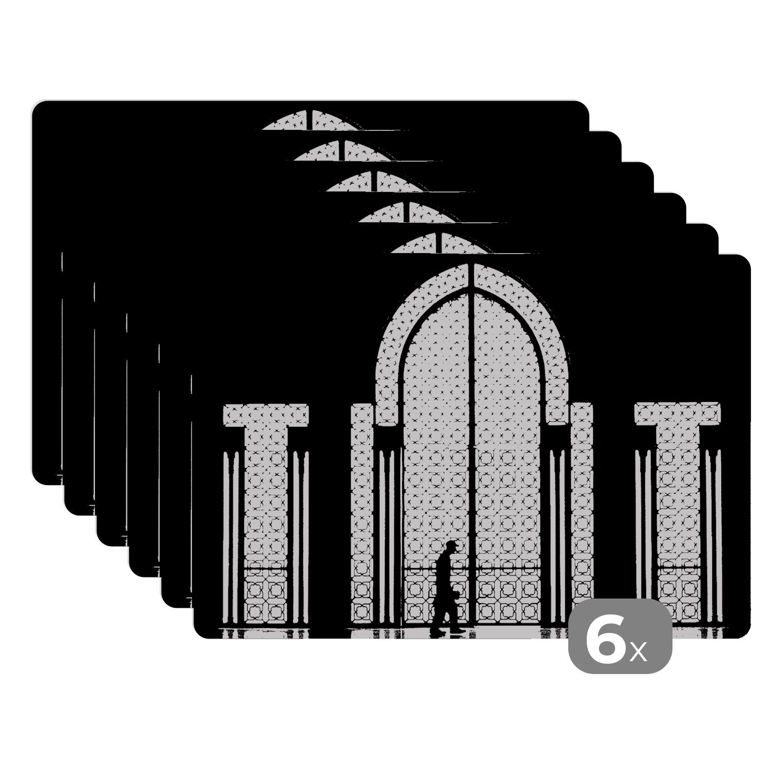 Platzset, Schwarz - Weiß - Fenster - Mensch, MuchoWow, (6-St), Platzset, Platzdecken, Platzmatte, Tischmatten, Schmutzabweisend