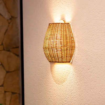 Licht-Trend Außen-Wandleuchte Saona Boho-Style LED Wand-Akkuleuchte aus Rattan IP54 Braun, Warmweiß